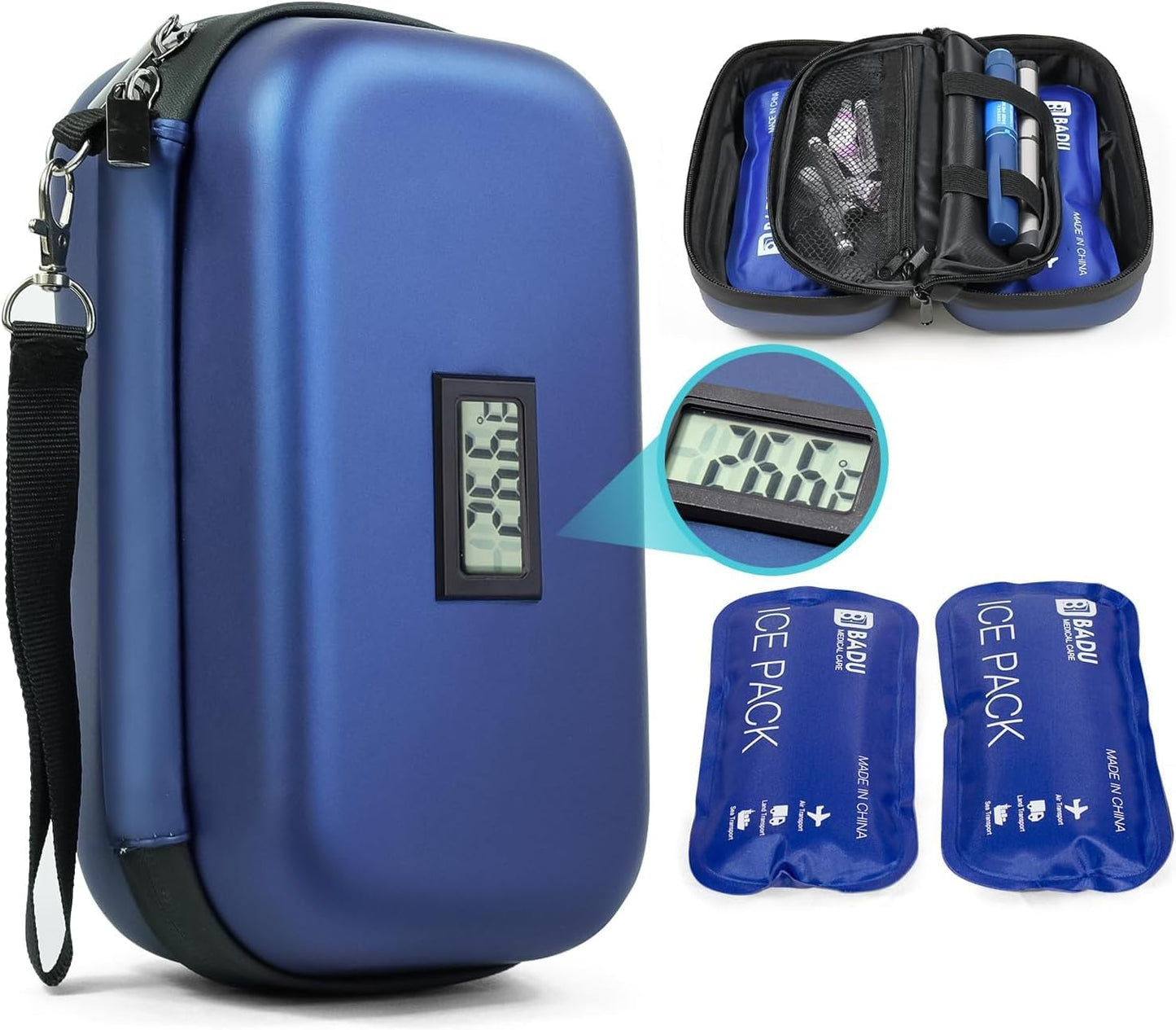 Insulin Cooler Travel Case TSA Approved | Digital ℉ Display & 24H Cooling (2 × 180g Ice Packs)