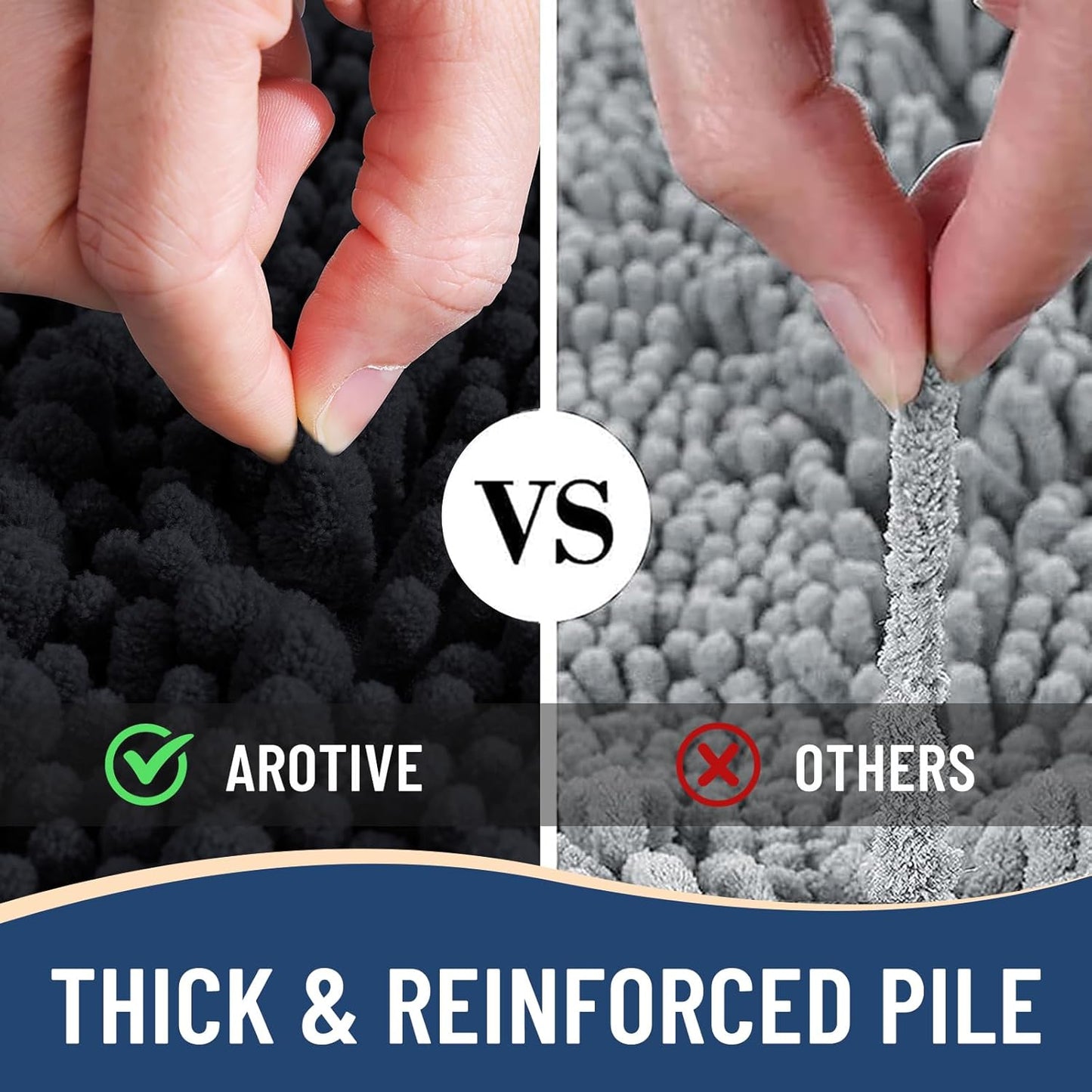 Arotive Luxury Chenille Toilet Rugs U-Shaped, Extra Soft Thick Absorbent Bathroom Mat, Non-Slip Shaggy Plush Contour Rugs, Machine Wash Dry Bath Mat for Toilet Base, 24x20, Black