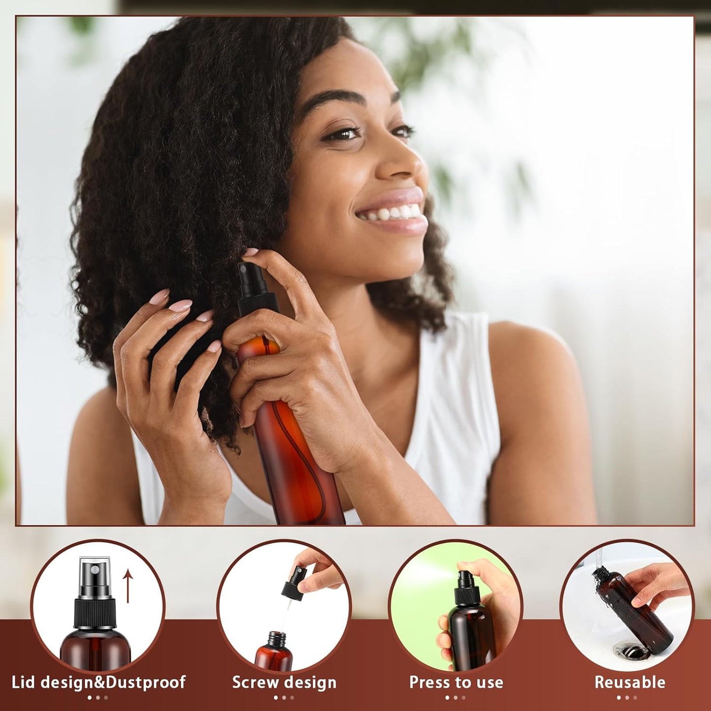 Eccliy 32 Pcs 8 oz Spray Bottles Fine Mist Cleaning Bottles Clear Empty Plastic Travel Sprayer Refillable Sprayer with Cap for Cleaning Solutions Oils Travel Perfumes(Amber,Clear)