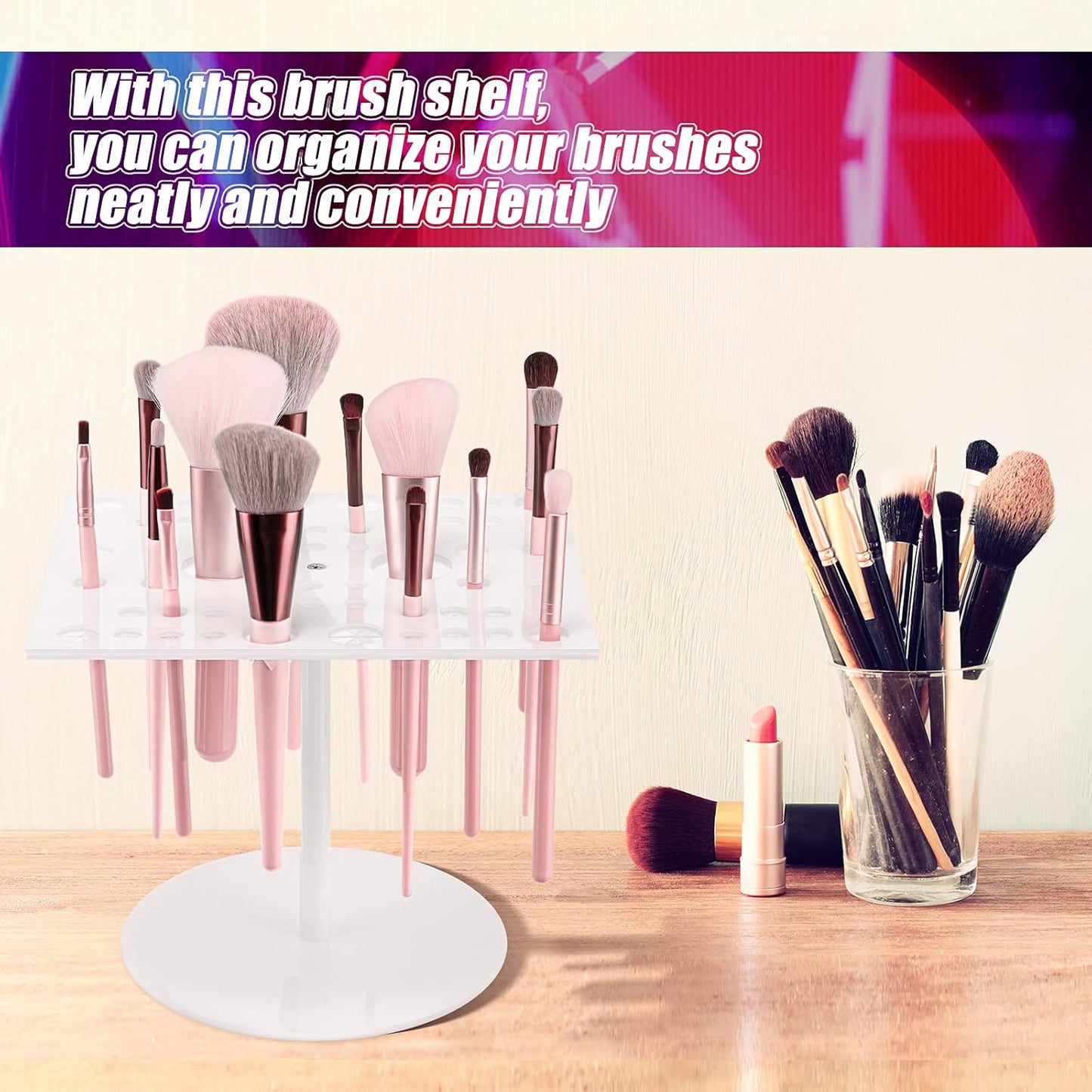 Jetec 54 Holes Acrylic Brush Holder Makeup Brush Drying Rack Collapsible Holder Stand for Acrylic Nail Lover(White)