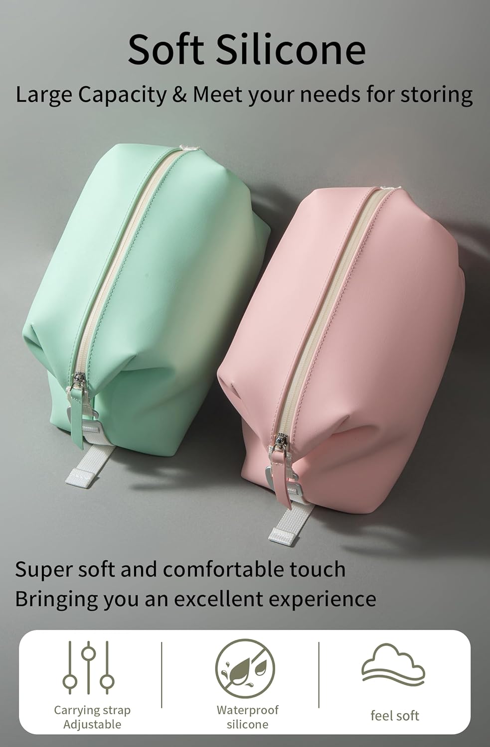 6"x 9.84" 4.5L Large Silicone Toiletry Bag,Waterproof Leakproof Foldable Travel Organizer,Dopp Kit Alternative for Men & Women,Turquoise Blue