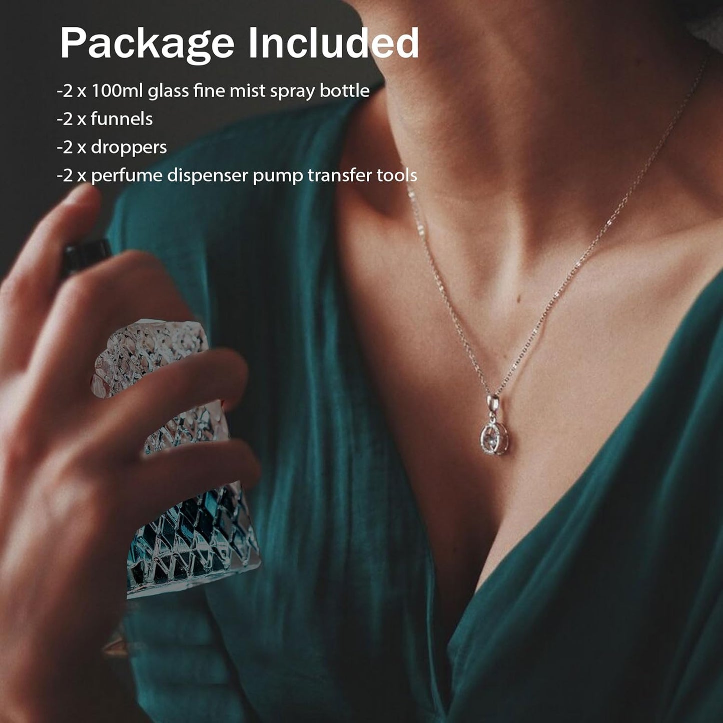 YU FENG 2 Pack Refillable Glass Spray Perfume Bottles 100ml / 3.4 oz Cosmetic Fine Mist Atomizer Bottle Empty Portable Clear Glass Essential Oil Container for Travel