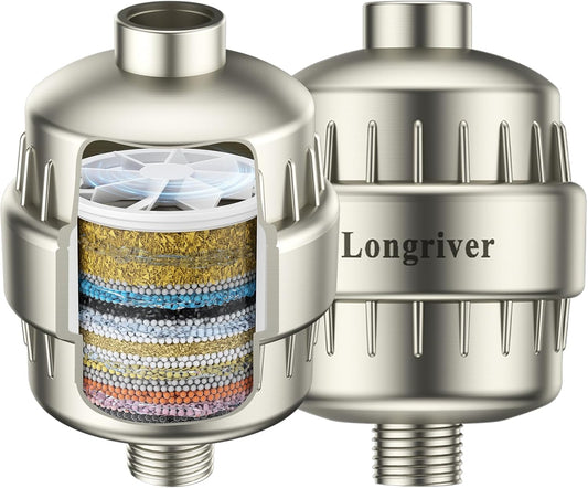 R7 Shower Filter High Put Shower Water Filter for Hard Water 99.99% Remove Chlorine, Shower Water Softener, Improve your skin and hair, Bathroom Fixture Hardware Parts, Brushed Nickel, 2 Pack