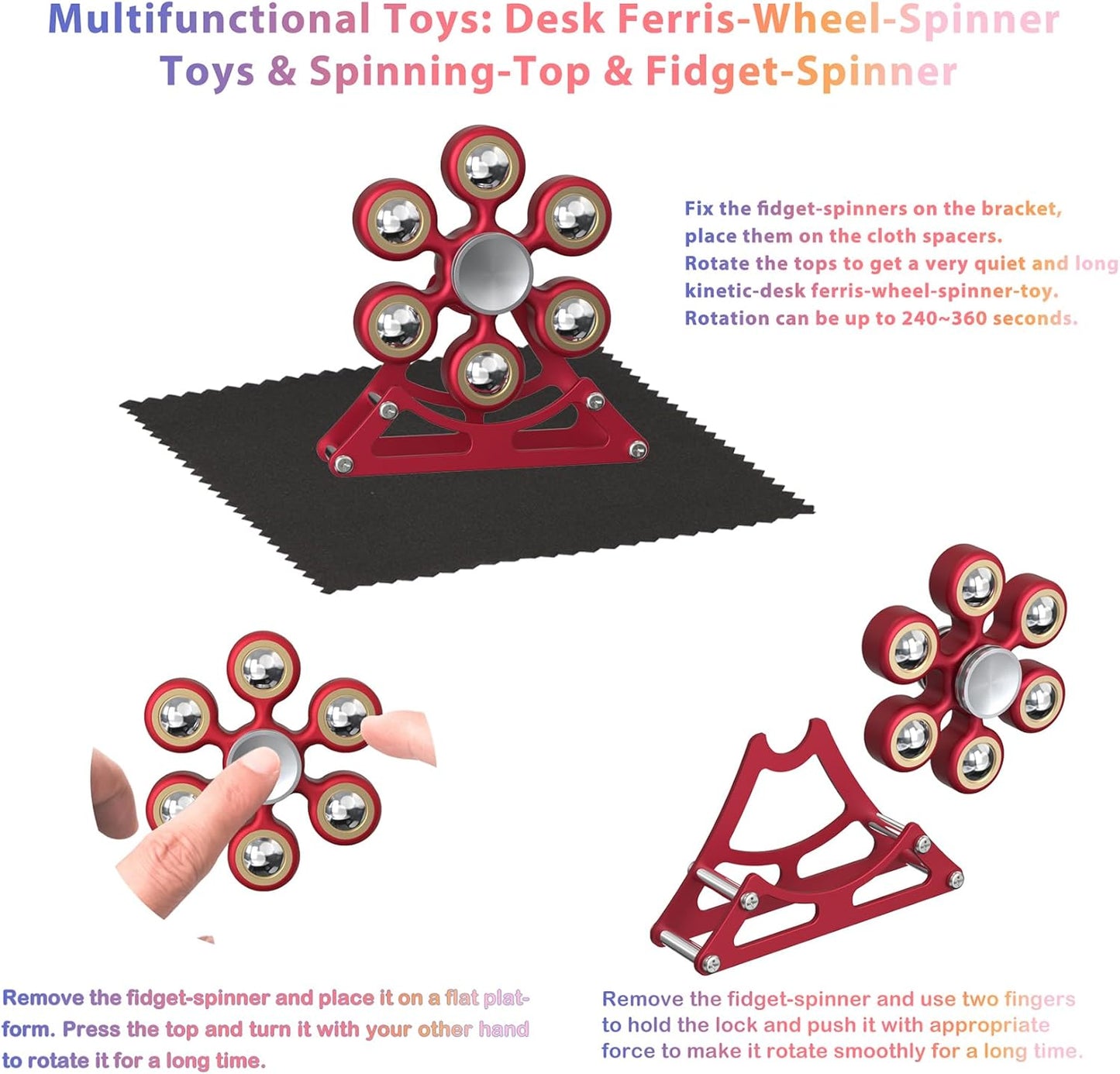 Desk-Fidget-Toys for Ferris-Wheels-Spinner: 4mins Metal Kinetic-Spinner Cool-Gadgets for Office Home School Christmas, EDC-Toy ADHD Tools Cool-Stuff Stress Relief Gift for Kid Children Teen Adult