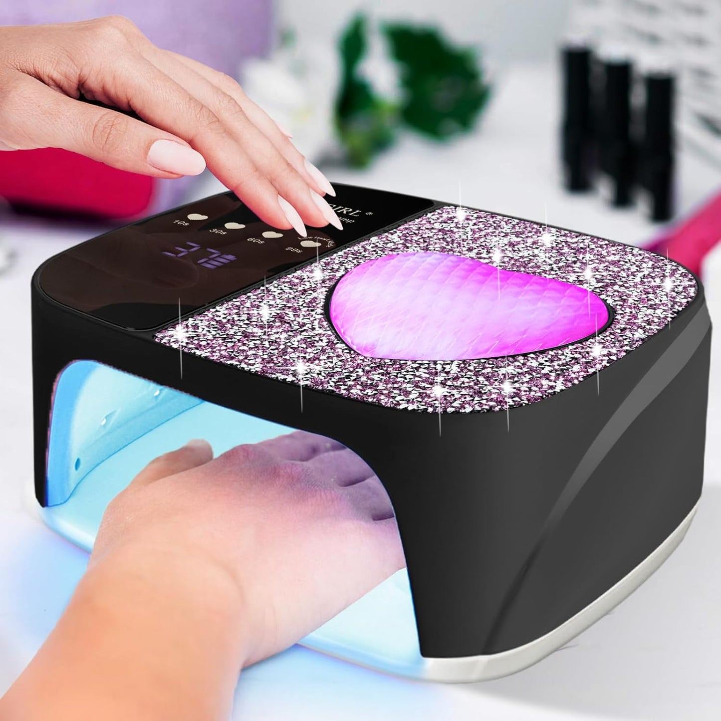 LimeGirl UV LED Nail Lamp Kit for Gel Polish Professional Fast Curing Black Dryer Light Set with 4 Timer Settings Cordless Rechargeable Nail Art Cure Machine for Manicure Pedicure at Home and Salon