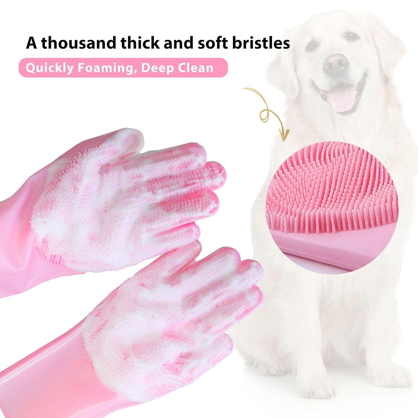 Dog Washing Gloves -Dog Bath Brush - Dog Bath Gloves - Dog Shampoo Brush - Pet Grooming Gloves -Cat Grooming Supplies_ Dog Bath Supplies(1 Pair Pink