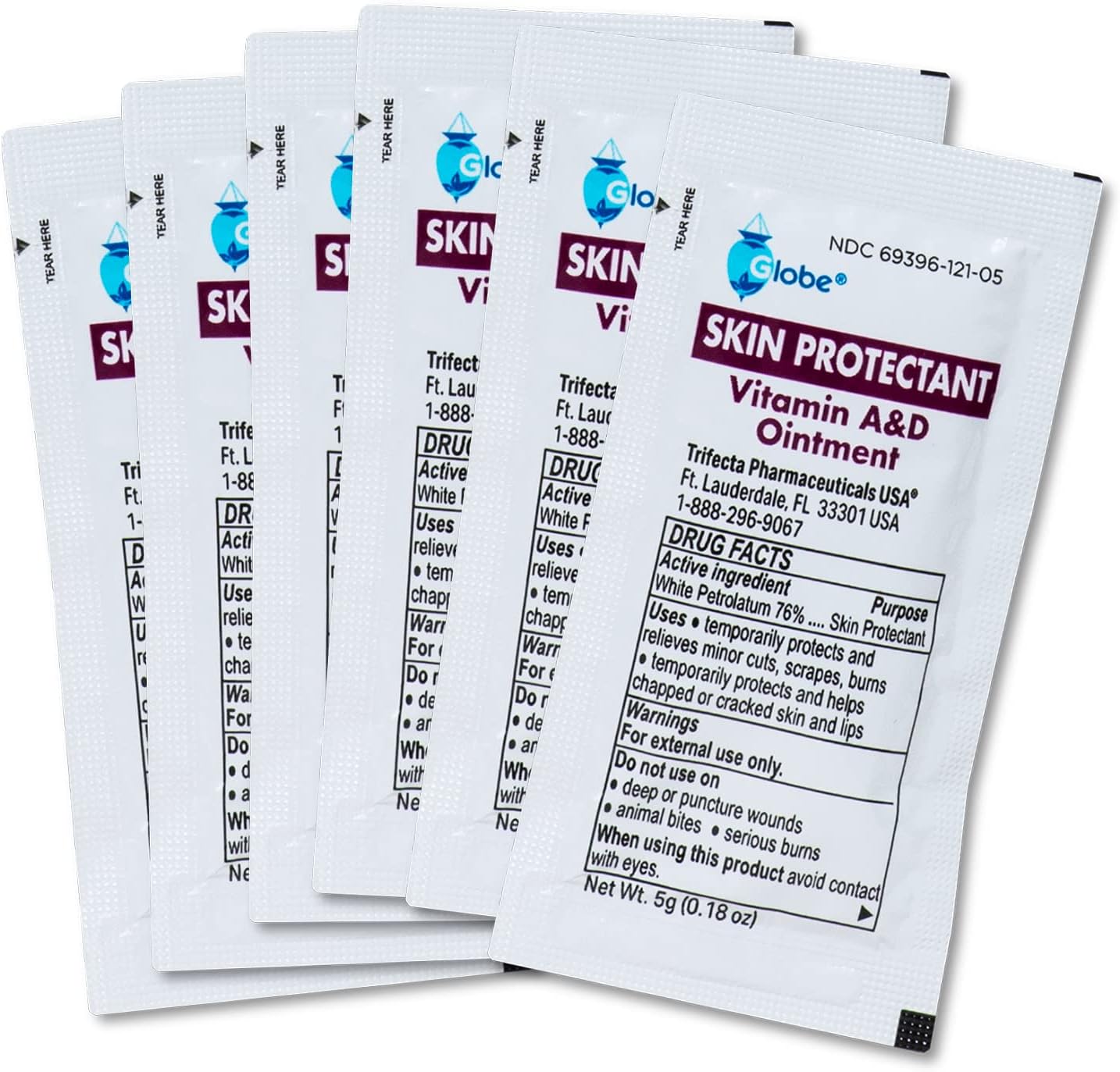 Globe (Box of 144) Vitamin A & D Ointment, First Aid & Skin Protectant with Vitamins A&D, 5g Packets, 144-Packets Box, Lanolin & Petrolatum Formula for Men, Women & Baby Skin