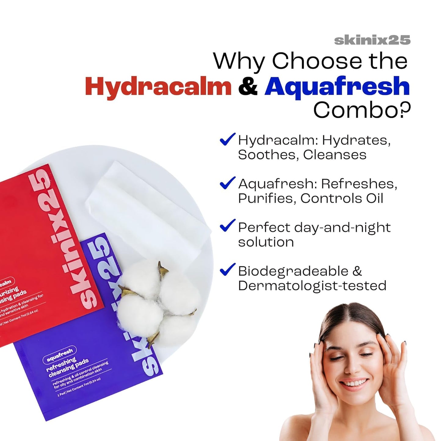 Hydracalm & Aquafresh Facial Cleansing Pads – 60 Individually Wrapped Face Wipes for Travel, Gym & On-the-Go Skincare | Hydrating + Oil-Control Cotton Pads for All Skin Types