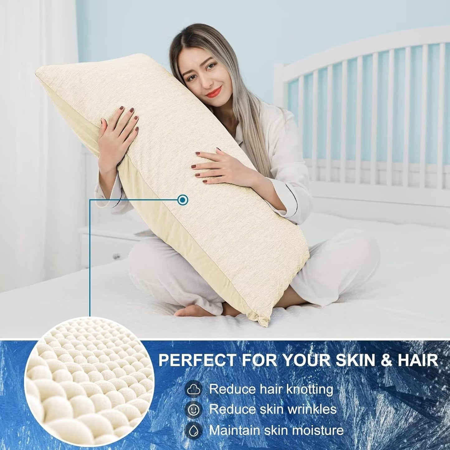 HOMFINE Cooling Pillow Cases Body Size - Double Side Q-Max 0.439 Cooling Fiber for Pillow Protector, Breathable Cold Pillow Cover for Hot Sleeper Night Sweat, Hidden Zipper, 1 Pack (20"x54", Beige)