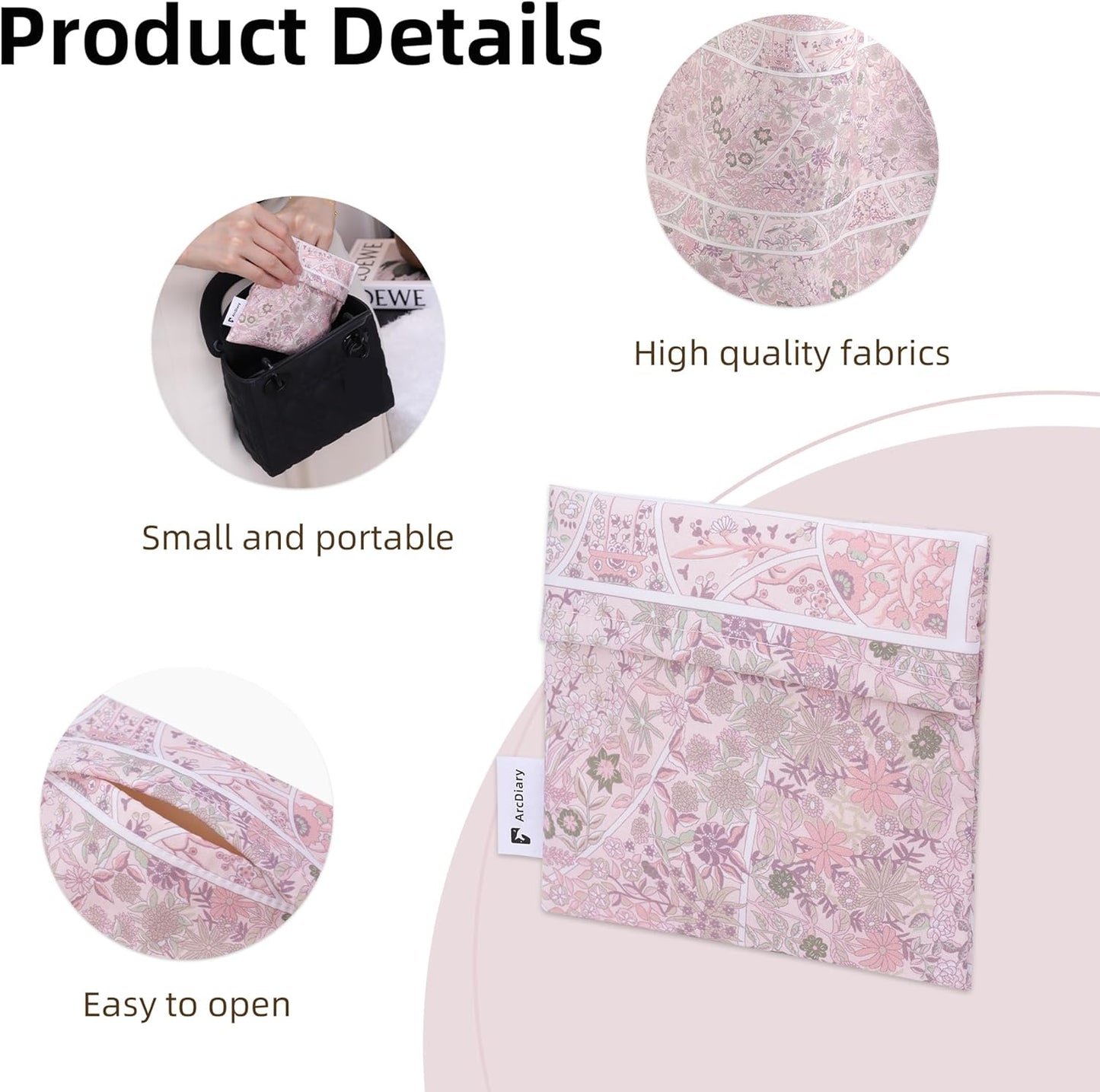 Period Bag for Teen Aged Girls, Portable Sanitary Pad Storage Bag for Teen Pads/Sanitary Napkins/Small Tampons, Feminine Menstrual Cup Pouch (Peach Blossoms)