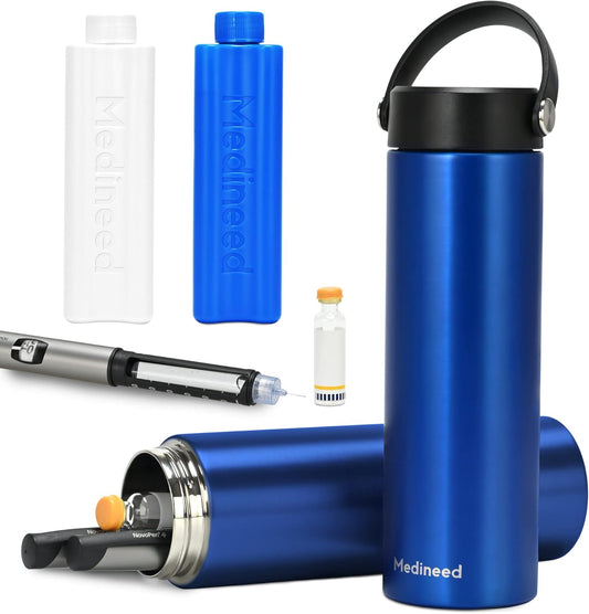 Insulin Cooler Travel Case TSA Approved, Refrigerated Medicine Case with Ice Packs, 60H 3 Pens Medicine Travel Cooler for Diabetes, Medication Organizer for Diabetic Supplies Carrying (Blue)