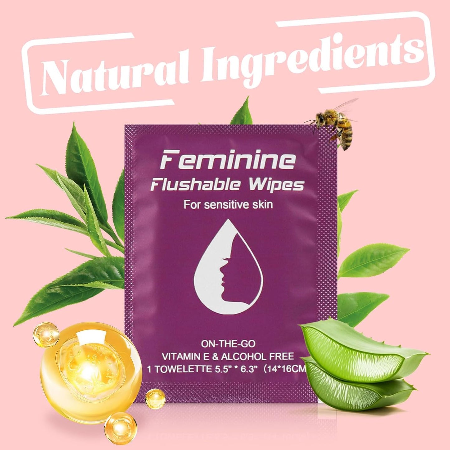Feminine Wipes Individually Wrapped, Flushable Wipes Travel,Travel Wipes for Women,Feminine Care Wet Wipes Travel Size Vaginal Wipes for Adult, Girl and Homeless (unscent,100)