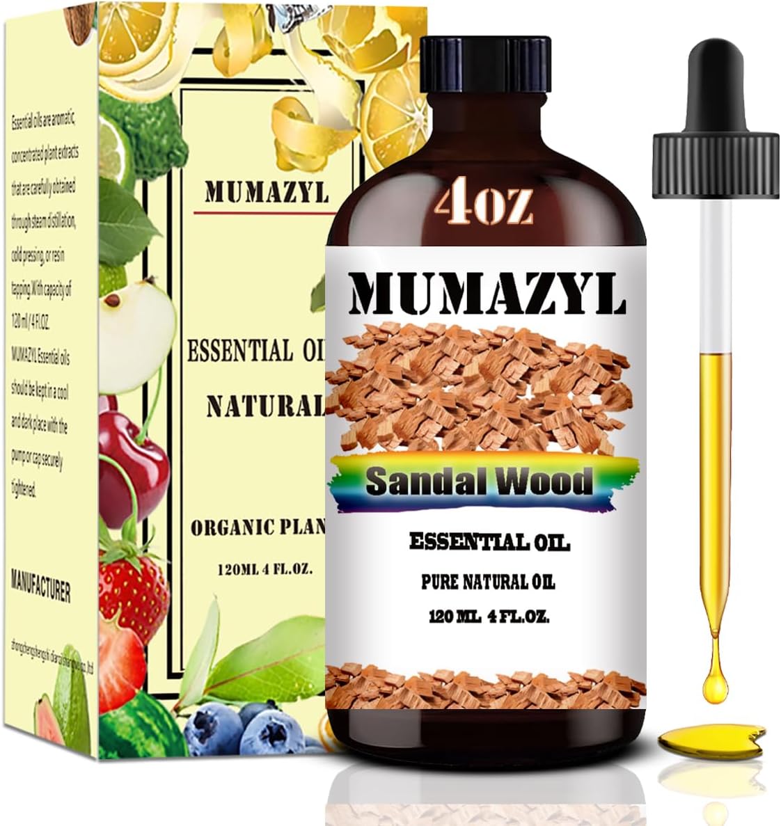 Sandalwood Essential Oil, Sandalwood Oil 4 Fl Oz 120ML for Diffuser Humidifier Yoga Cleaning DIY Candle Soap Making Essential Oils