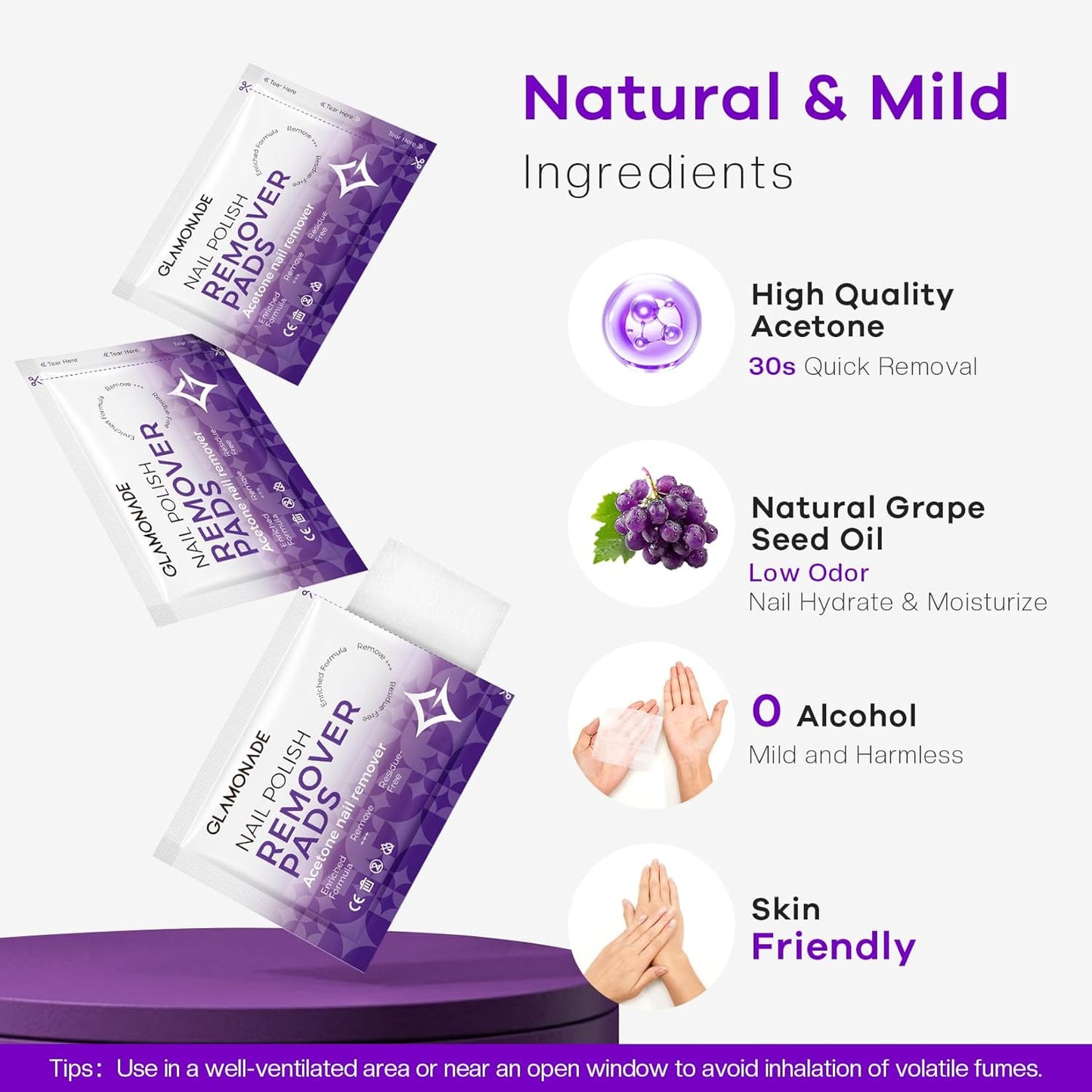 Nail Polish Remover Pads: 50 Pack Bulk Set Acetone Nail Polish Remover Wipes Individually Wrapped - Rapidly Remove Gel Polish & Fingernail Polish Travel Kit for Home & Salon