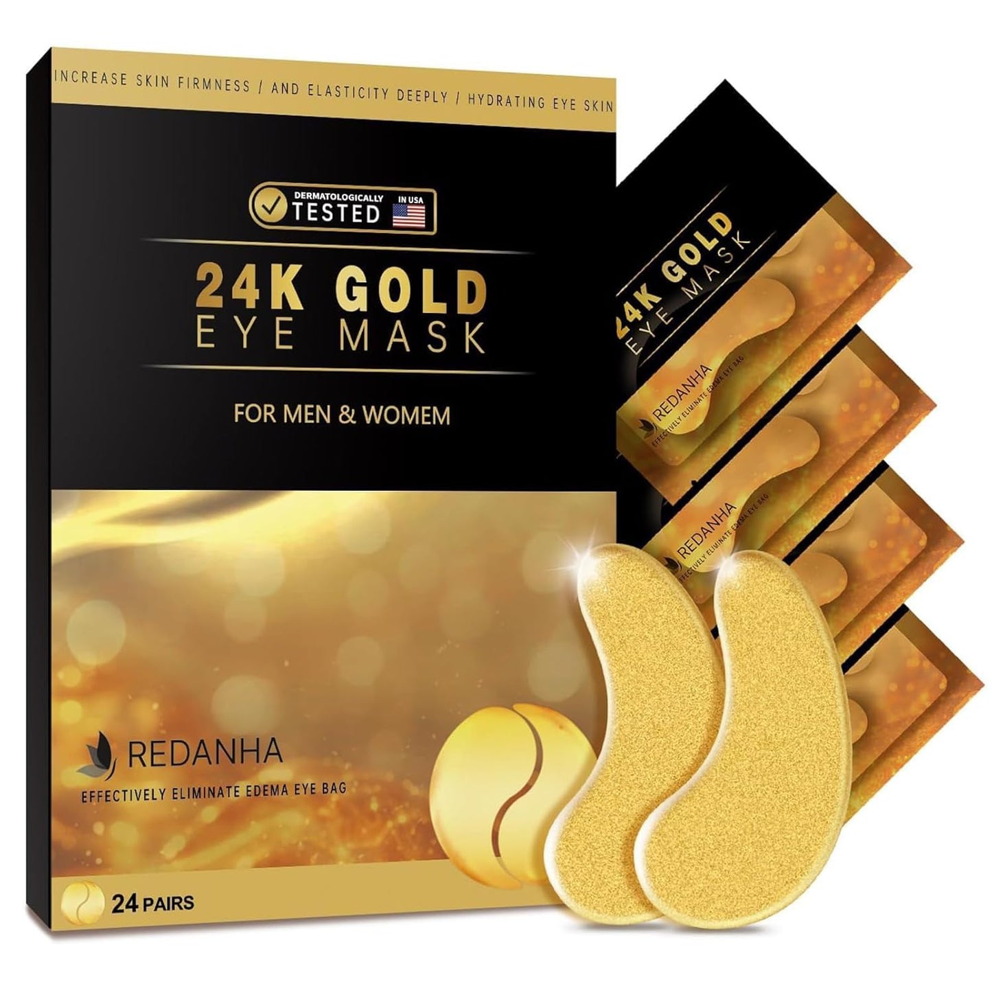 24 Pairs 24K Gold Under Eye Patches Face Masks Dark Circles Puffy Eye Bags Collagen Skincare Spa Trip Gift Eye Mask