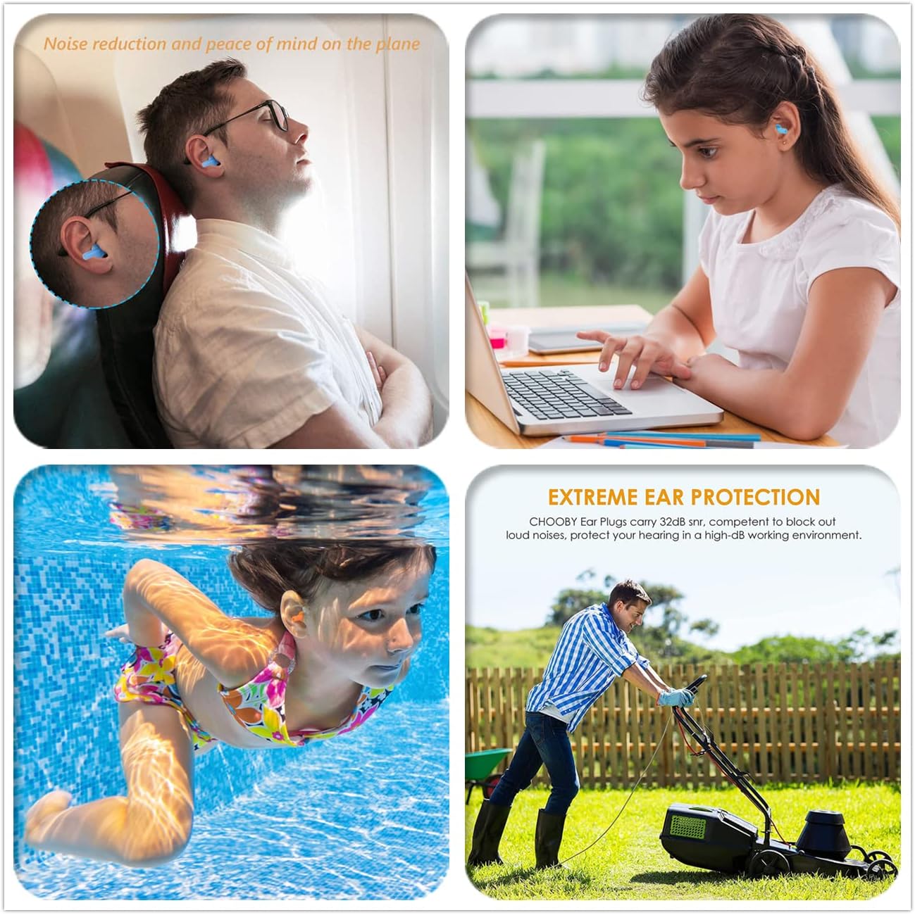 Earplugs for Sleeping Noise Cancelling Reusable Silicone Ear Plugs Suitable for Swimming Travel Snoring Airplanes Study Work Noisy Places(8Pairs)