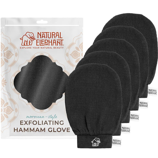 Natural Elephant Exfoliating Hammam Glove - Face and Body Exfoliator Mitt (Pure Black (Pack of 5))