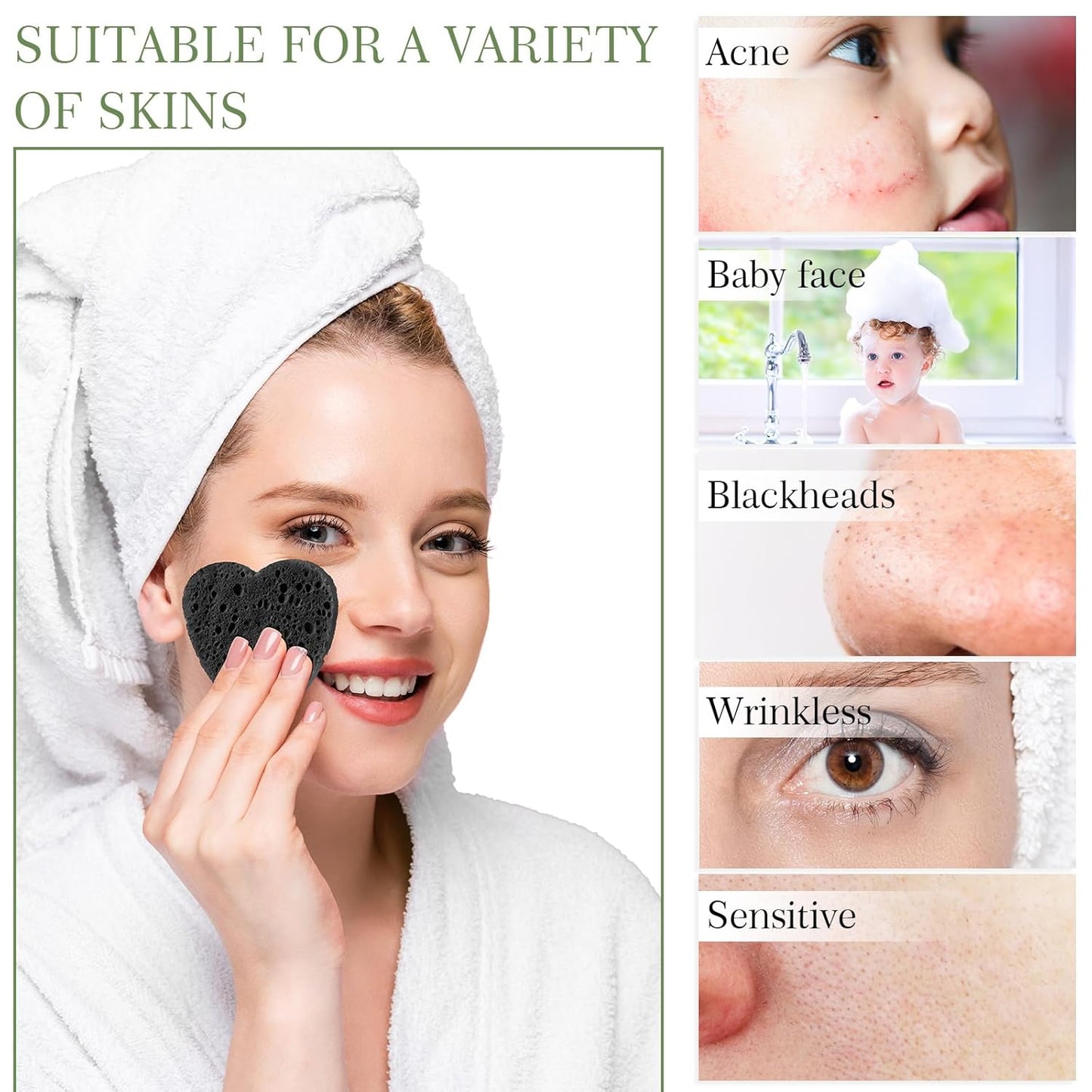 Sieral 120 Pcs Compressed Facial Sponges with Container Disposable Face Sponge Pads for Washing Face Cleansing Exfoliating Esthetician Makeup Removal(Heart,Pink, White, Black)