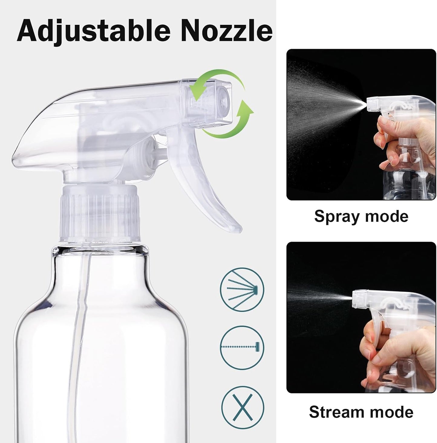3 Pack Plastic Spray Bottles Empty Spray Bottle 10oz/300ml Heavy Duty Spraying Bottles Mist/Stream Water Bottle for Cleaning Solutions, Essential Oils, Hair (clear)