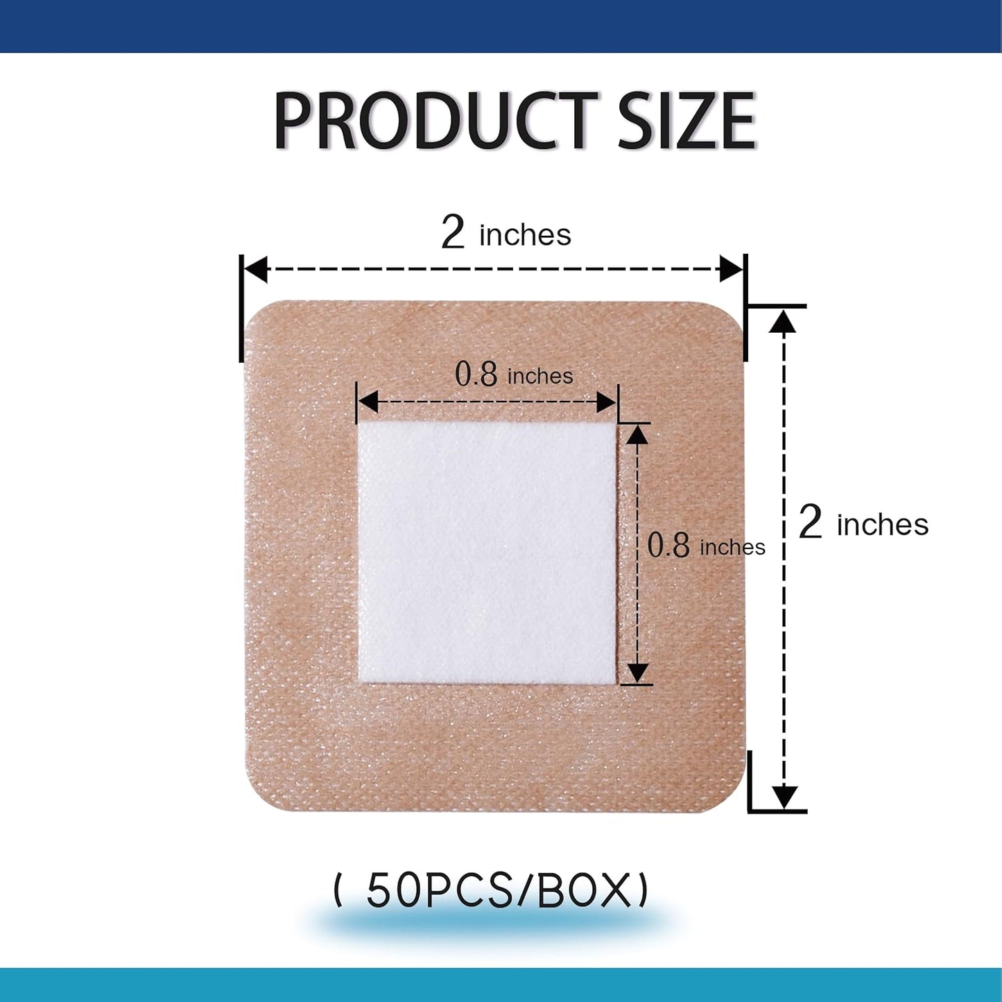 2"X2" 50 PCS Small Square Sterile Nude Island Dressing Bandage for Wound - Self-Adhesive Boarded Gauze Pads - Latex Free - Medical Grade (Nude, 2"X2" - 50PCS)