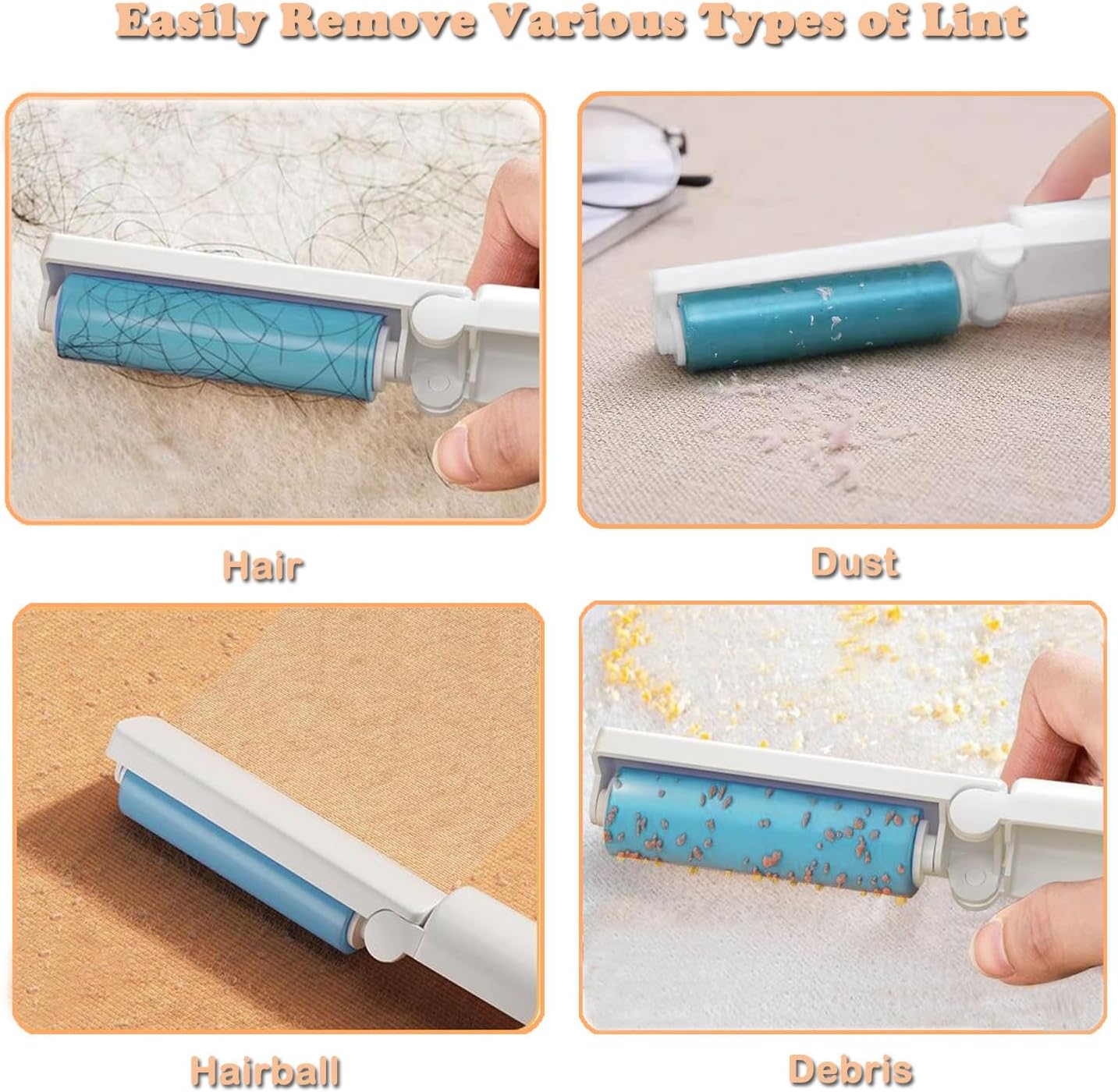 Mini Reusable Lint Roller for Travel, 8 Pack Washable Foldable Lint Remover with Sticky Gel, Portable, Compact and Easy to Clean for Clothes and Luggage Use (Blue)