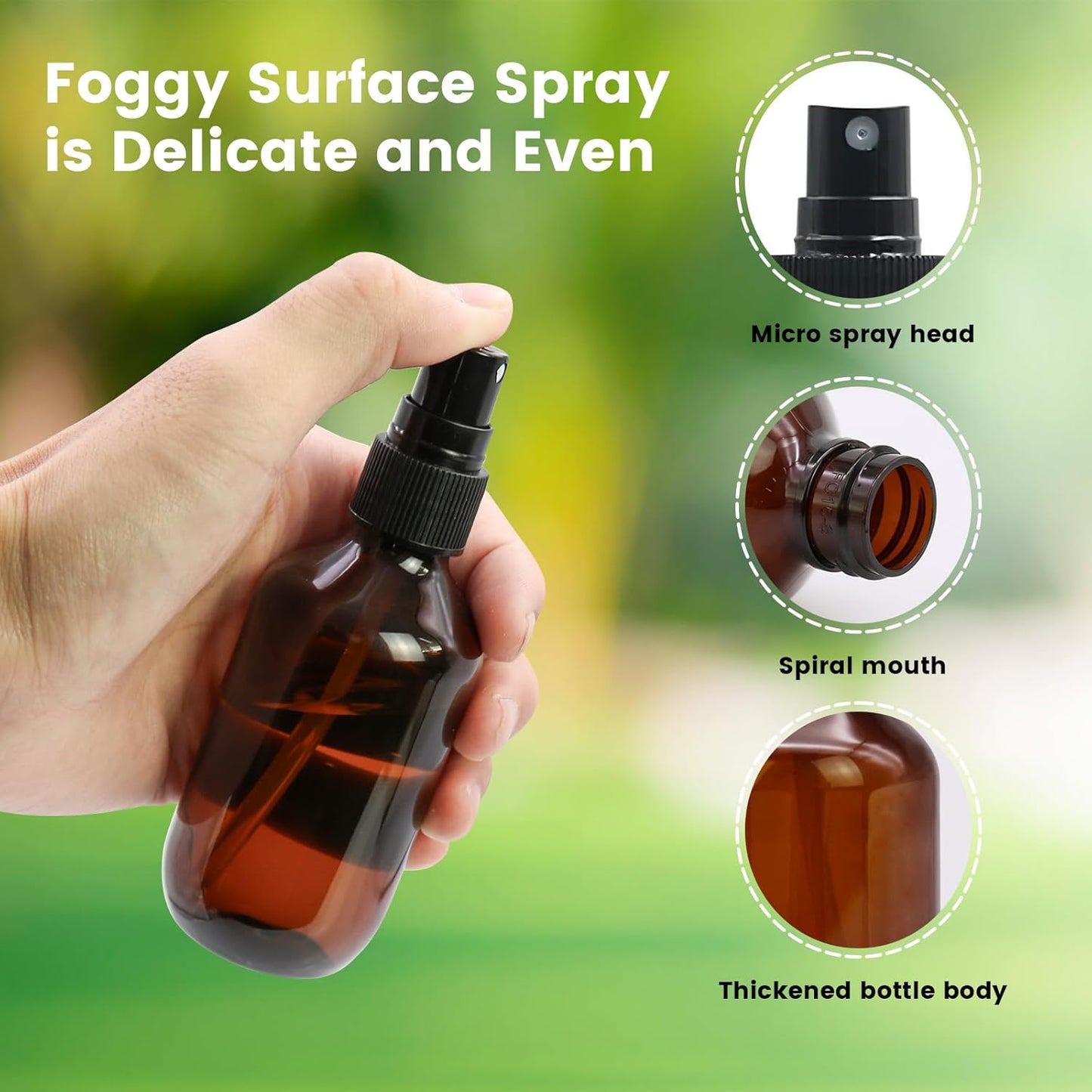 6 Pack 3.4oz Amber Spray Bottles, Small Fine Mist Mister Plastic Travel Bottles, Empty Bottles Set for Essential Oils Hair