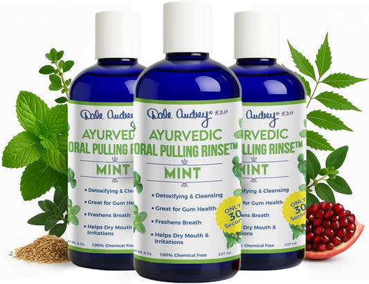 Pack of 3 Ayurvedic Organic Oil Pulling for Teeth and Gums | Refreshing Mint Flavored Oral Rinse Mouthwash | Essential Oils for Bad Breath | Teeth Whitening Pulling Oil & Gum Care Mouthwash-8 FL Oz