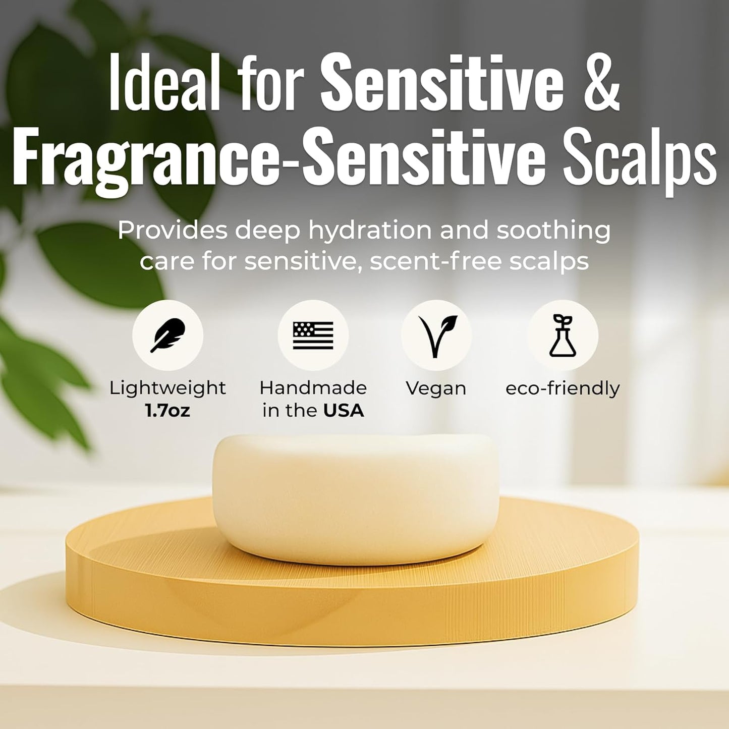 Simply Unscented Conditioner Bar, Vegan Solid Hair Conditioner for Sensitive Scalps & Fragrance-Free Care, Zero Waste, Travel-Friendly