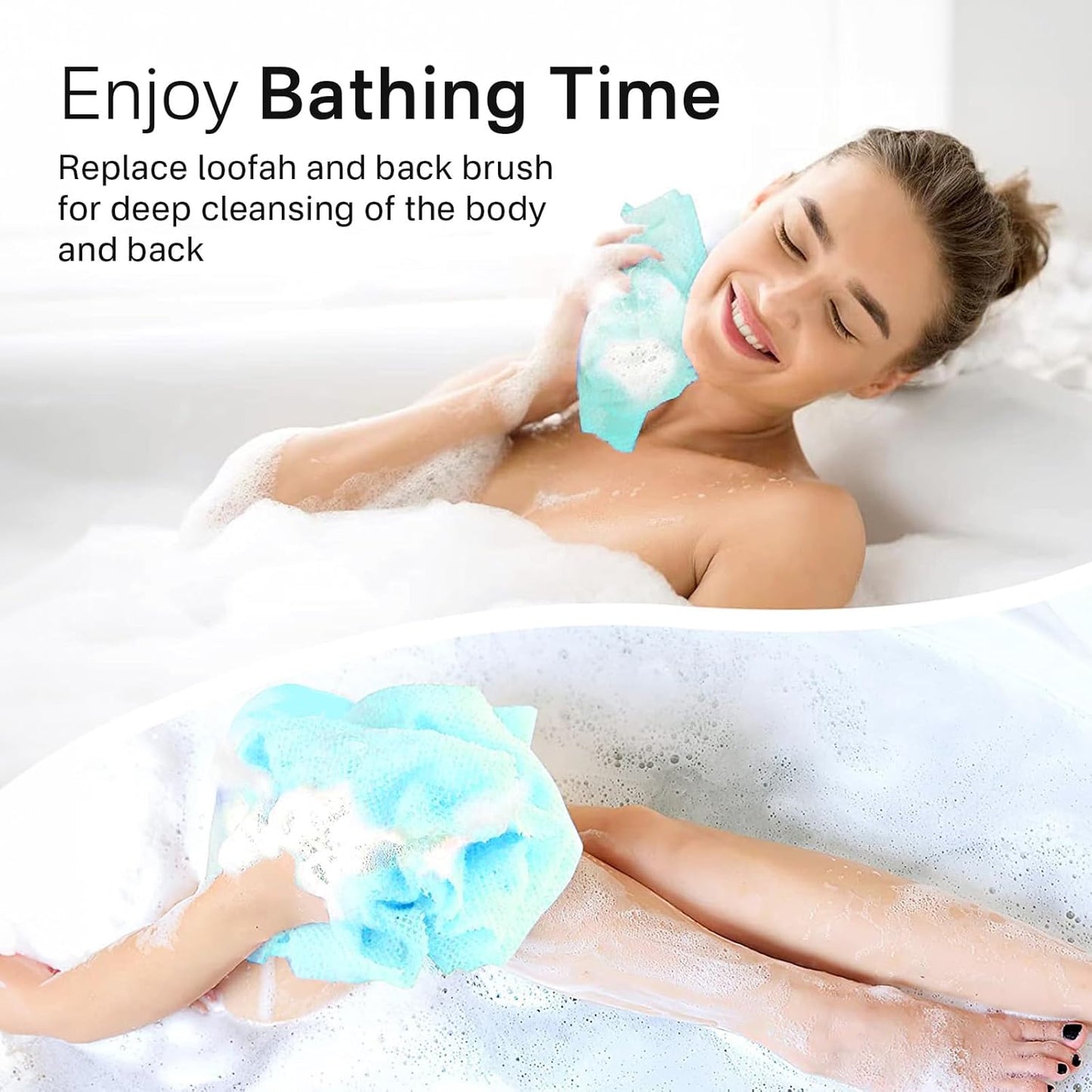 Yiclick 2 Pack Exfoliating Washcloth Towel - Exfoliating Body Scrubber Exfoliator, Loofah Sponge Wash Cloth, Korean & Japanse & African Net Sponge Rag - Back Scrubber Washer (Blue)