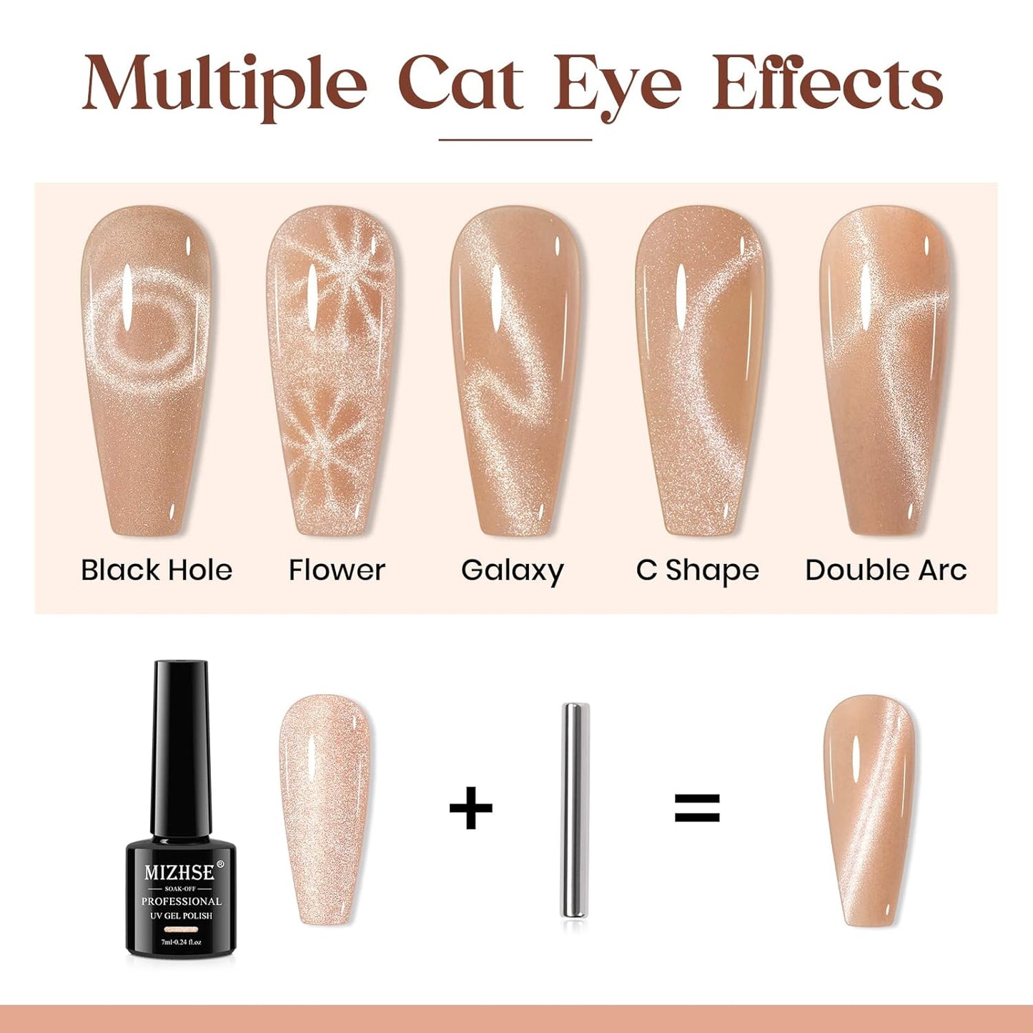MIZHSE Cat Eye Gel Nail Polish, 12 Basic Colors Collection Glitter Magnetic Gel Polish Polish, Sparkle Shimmery Nude Pink Brown Soak Off Nail Art Manicure Kit Gift for Ladies