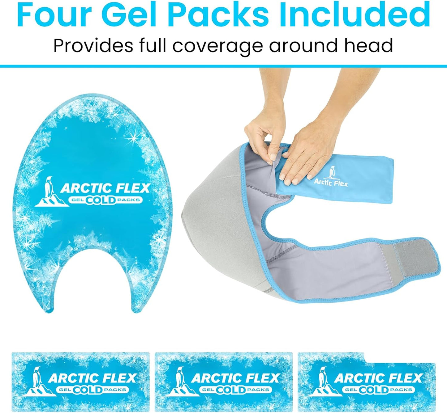 Vive Migraine Relief Cap - Hot & Cold Compression Hat for Headache - Full Head Ice Wrap Beanie & Eye Mask for Tension & Pressure Relief - Cooling Headband - Reusable & Flexible Soft Gel Packs