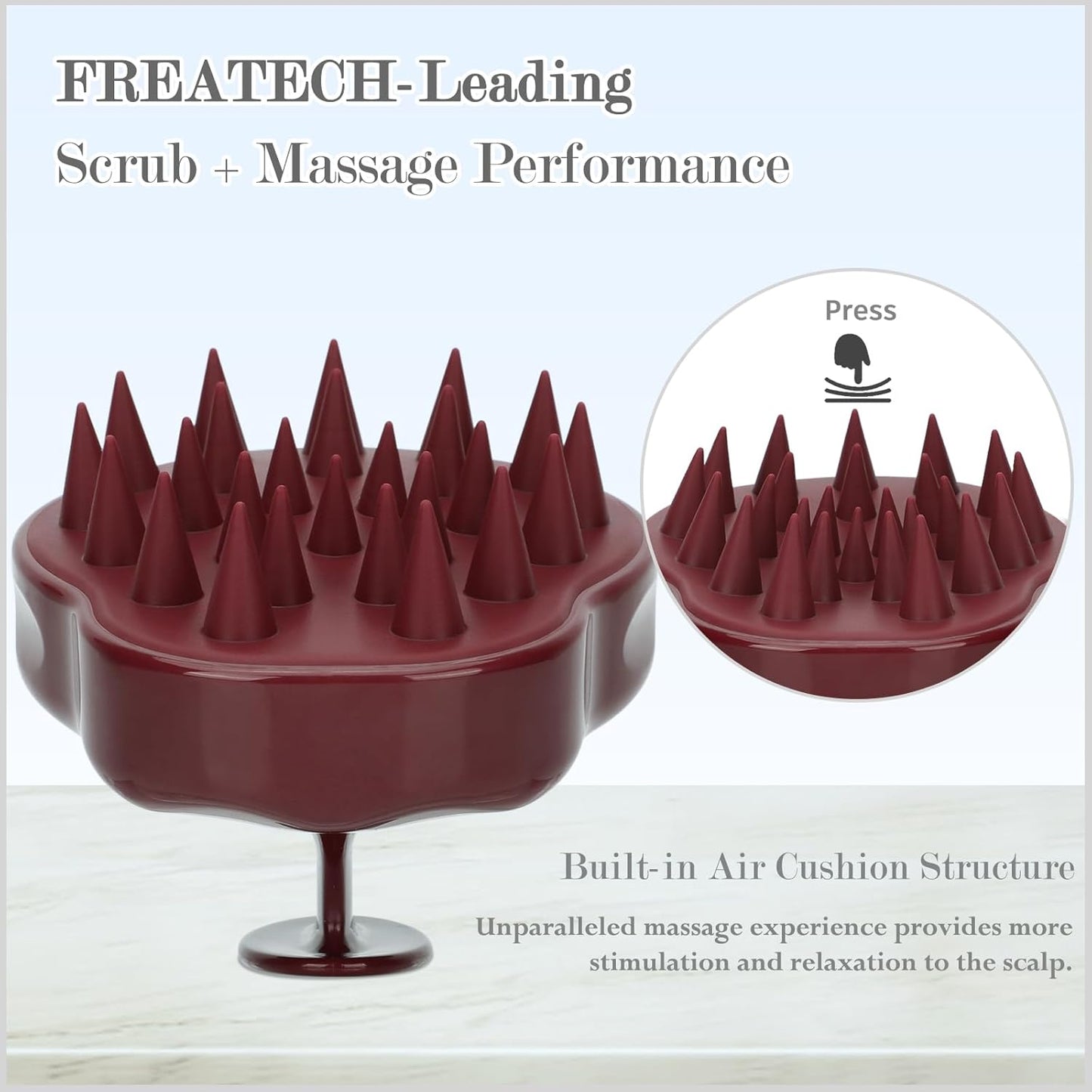 FREATECH Massager Shampoo Brush with Soft Silicone Bristles for Scalp Care, Shower Hair Scalp Scrubber Exfoliator for Dandruff Removal and Hair Growth, Wet & Dry for Men, Women and Kids, Red