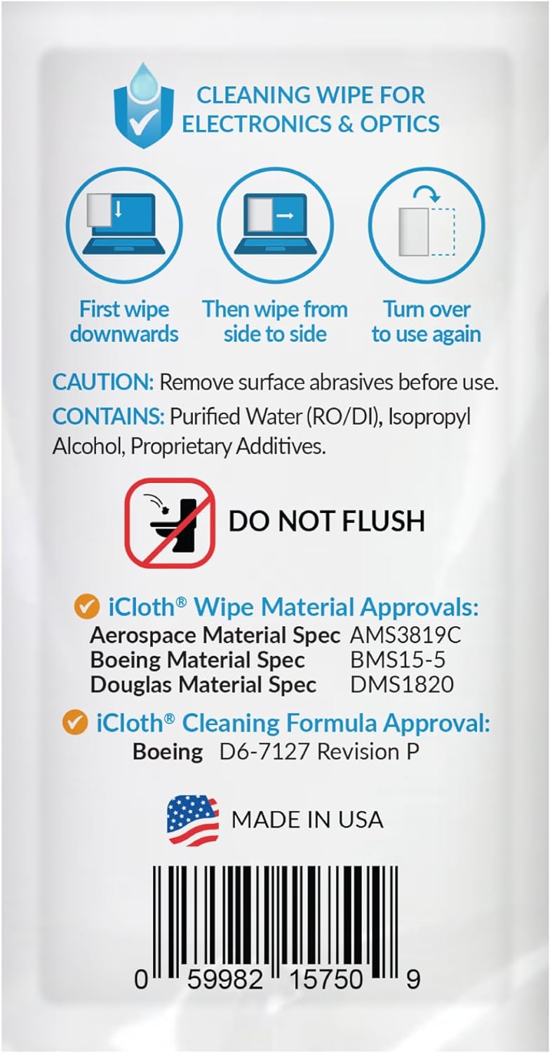 Screen Cleaner Wipes by iCloth – Individually Wrapped – Travel Size – Streak-Free (24 Large Wipes)