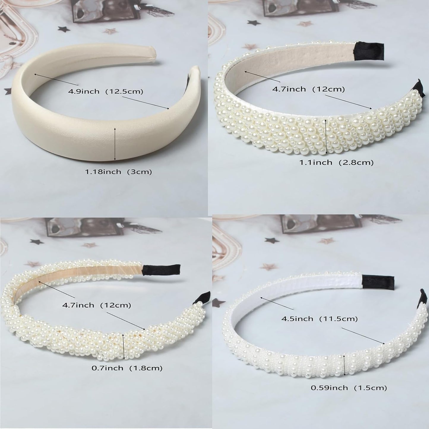 5PK White Pearl Headbands for Women Girls Cute Pearl dainty Headbands Bling Faux Pearls Hairbands Wedding Hair Accessories hair hoop headband