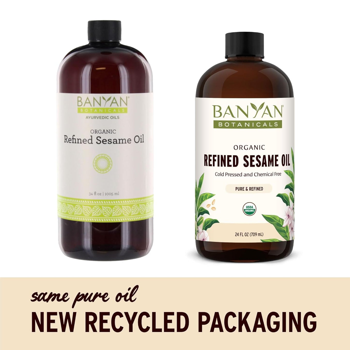 Banyan Botanicals Refined Sesame Oil – Organic Sesame Oil for Skin, Body, Hair & More – Multiple Sizes – 24 oz – Non GMO Sustainably Sourced Vegan