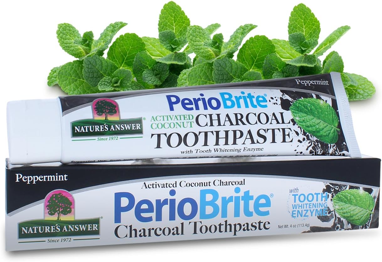 PERIOBRITE Activated Charcoal Toothpaste (Pack of 3) 4 oz. Nature's Answer Tooth Whitening, Plaque Removing, Peppermint Flavored Stain Remover | Fluoride Free