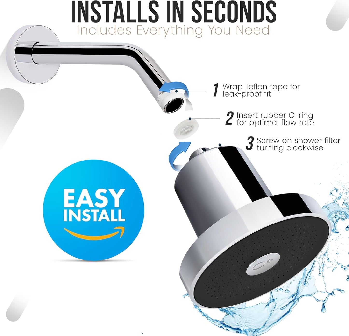 Filtered Shower Head with Water Softener - Shower Filters to Remove Toxic Chemicals & 98% of Chlorine - High Pressure Filter for Hard Water - Tested Shower Filter for Hair and Skin