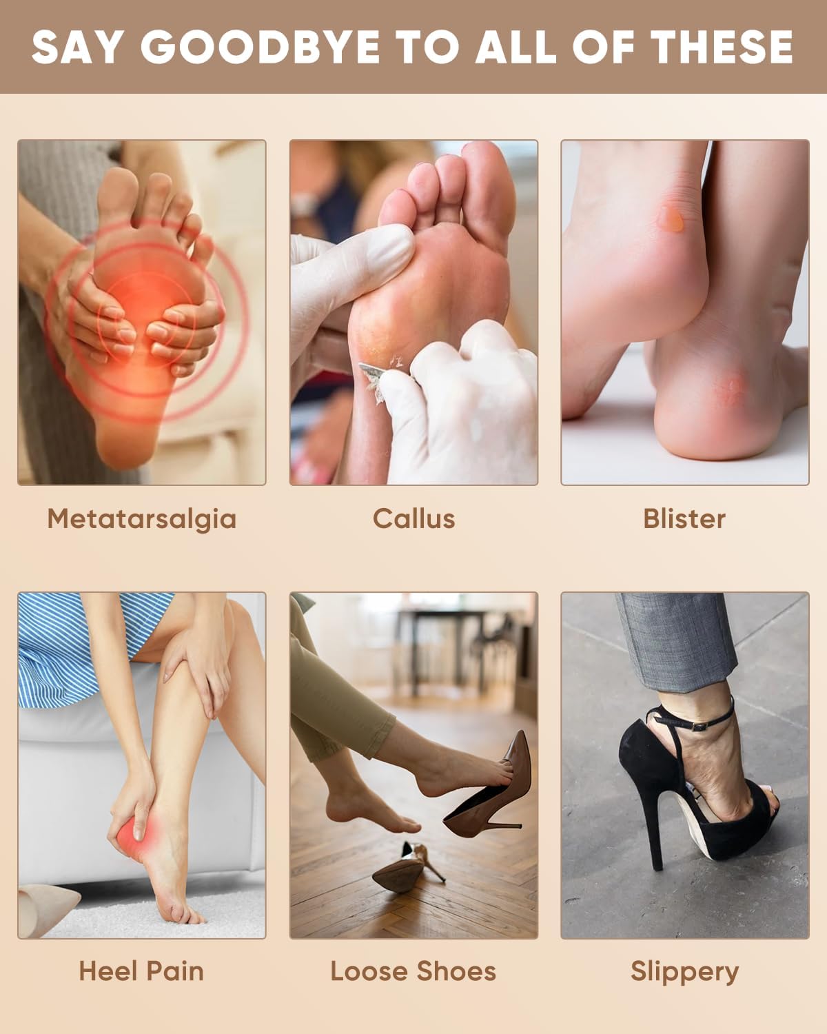 ONUEMP Heel Grips, High Heel Cushion Inserts for Too Big Shoes, Reusable Anti-Slip Shoe Pads Foot Insoles and Metatarsal Pads for Women, Heel Blister Prevention - 6 Pairs