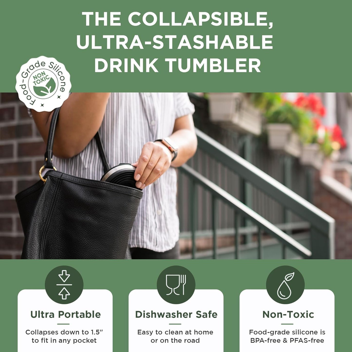 HYDAWAY 16oz Collapsible Tumbler - BPA-Free, Reusable Silicone Cup with Lid & Insulating Sleeve - Perfect for Coffee, Travel, and Everyday Use