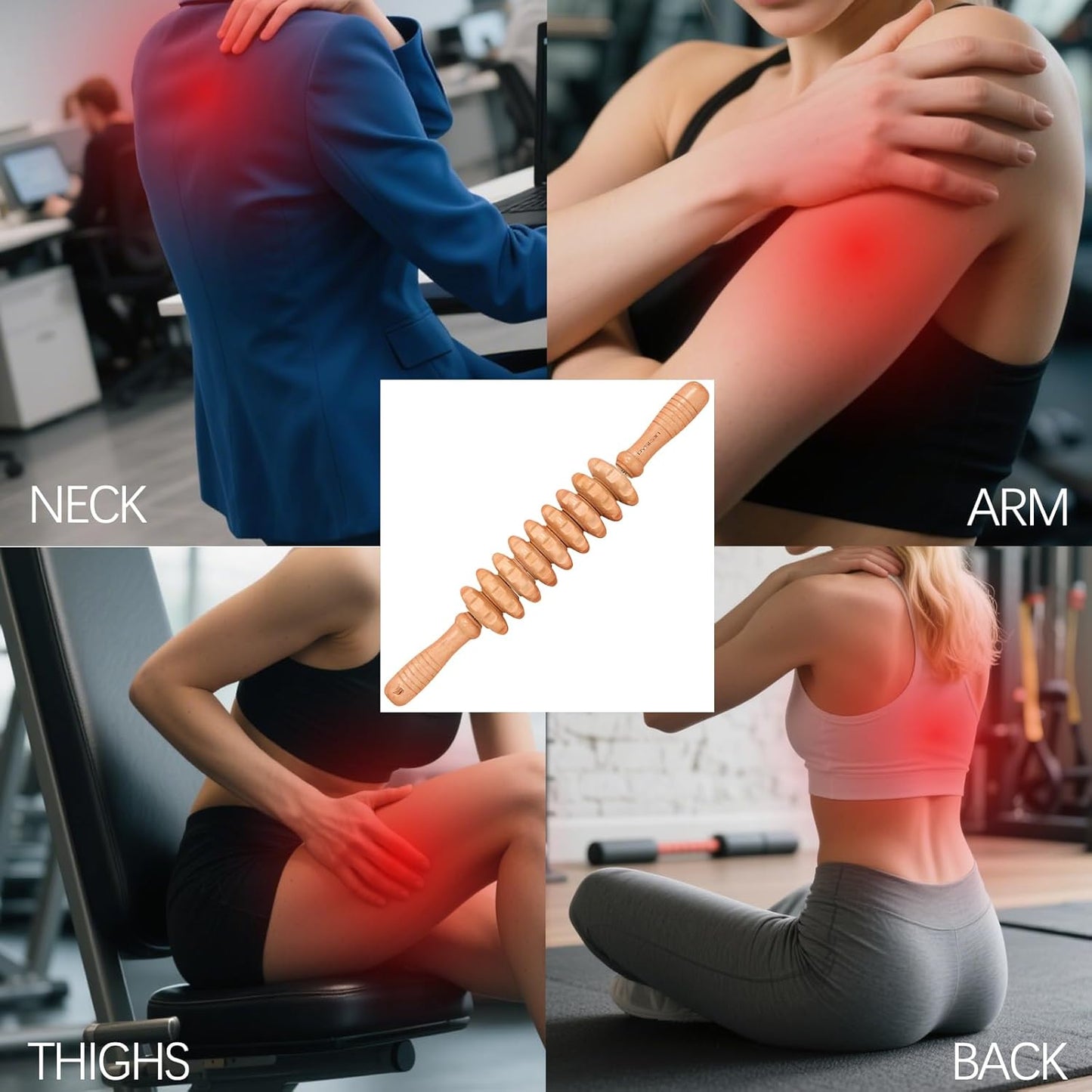 Wooden Massage Stick, Multi Functional Massage Tool for Lymphatic Drainage, Body Shaping, Fat Reduction, Muscle Relief, Easy Self Use at Home