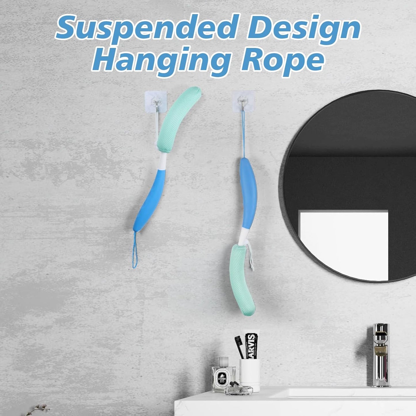 Back Scrubber for Shower,Mesh Sponge Body Shower Brush with Long Handle for Use in Shower Back Scrubber,Back Scrub for Exfoliating Body Scrubber or Shower Brush (Blue and White)