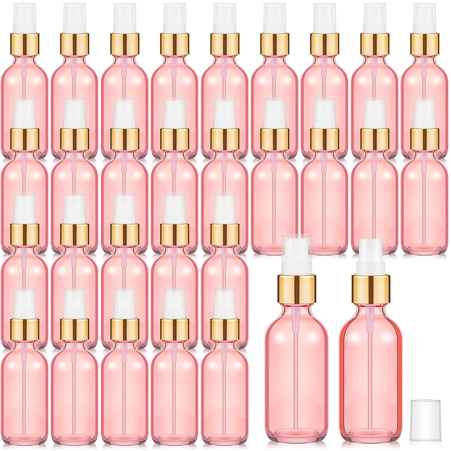Roshtia 30 Pcs 2 oz/ 60 ml Rose Gold Glass Spray Bottle Refillable Perfume Atomizer Clear Decorative Empty Bottles with Fine Mist Sprayer Pump for Face Body Travel