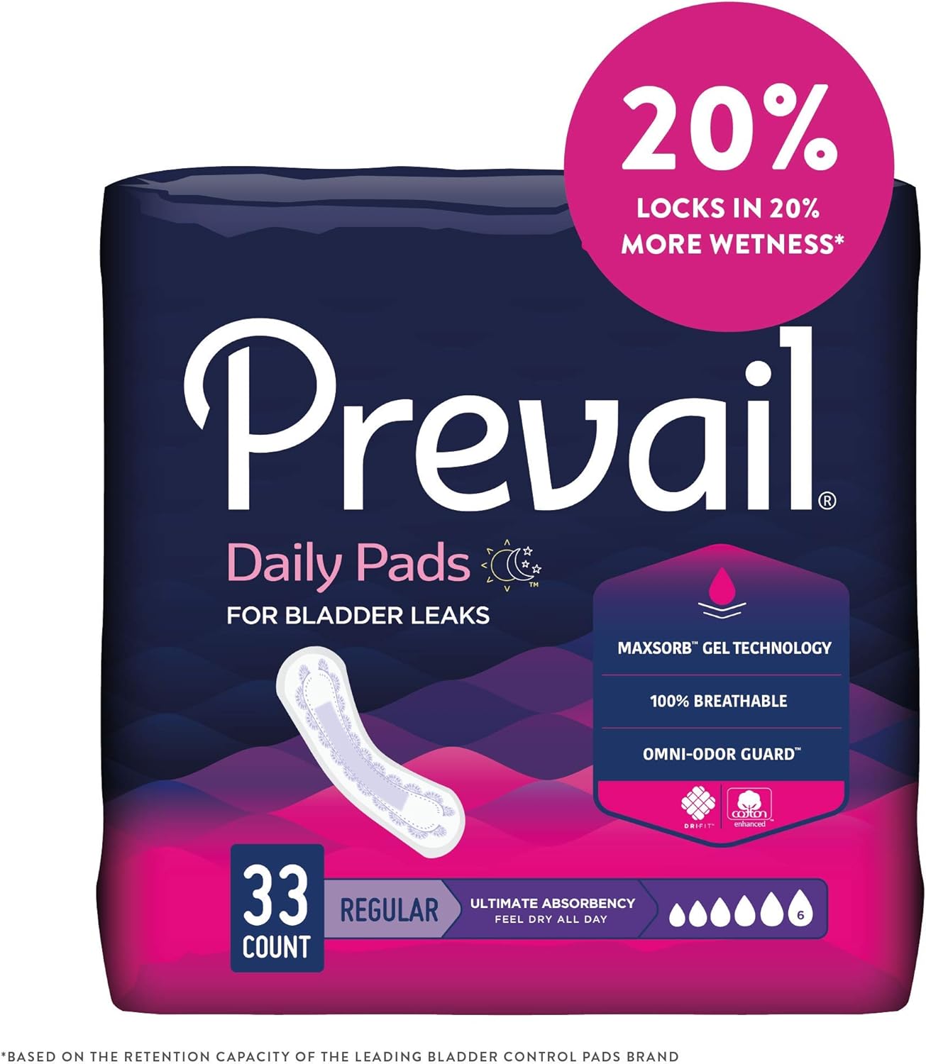 Prevail Ultimate Absorbency Incontinence Bladder Control Pads for Women, Regular Length, 33 Count