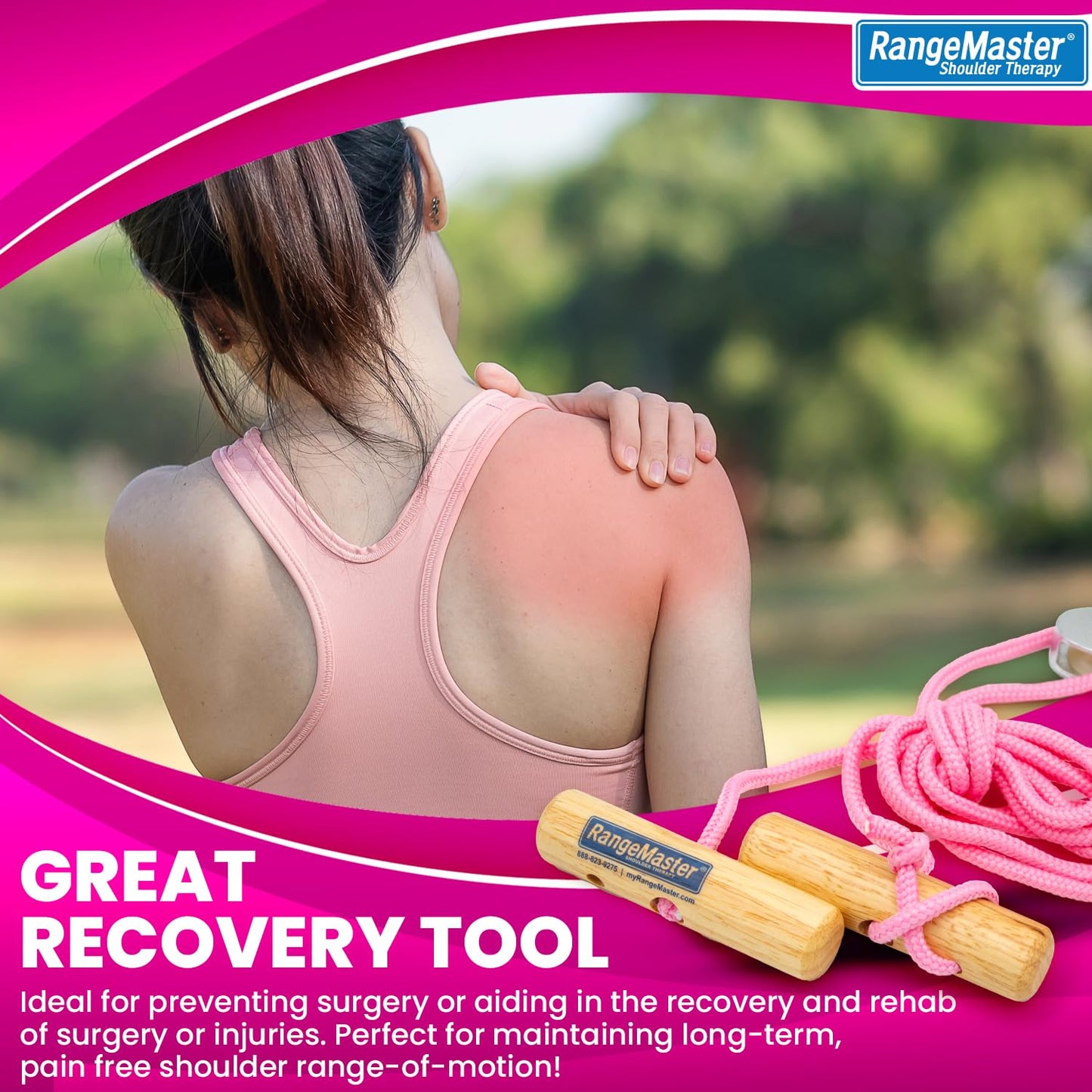RangeMaster Econo Ranger Shoulder Pulley │ Physical Therapy Exercises │ Aids in Recovery and Rehabilitation │ Increases Mobility │ Wooden Handles for Comfort │ Metal Bracket Door Attachment (Pink)