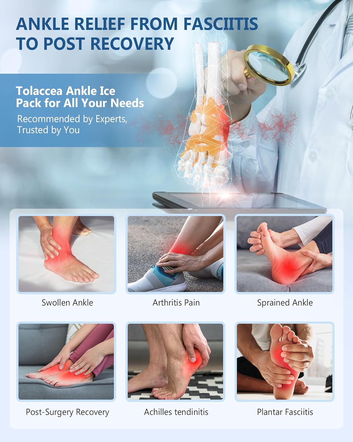 Ankle Foot Ice Pack Wrap for Injuries, Reusable Gel Ice Pack for Hot & Cold Therapy, Cold Therapy Compression Sleeve for Achilles Tendonitis,Plantar Fasciitis,Swelling,Sprained,Pain Relie