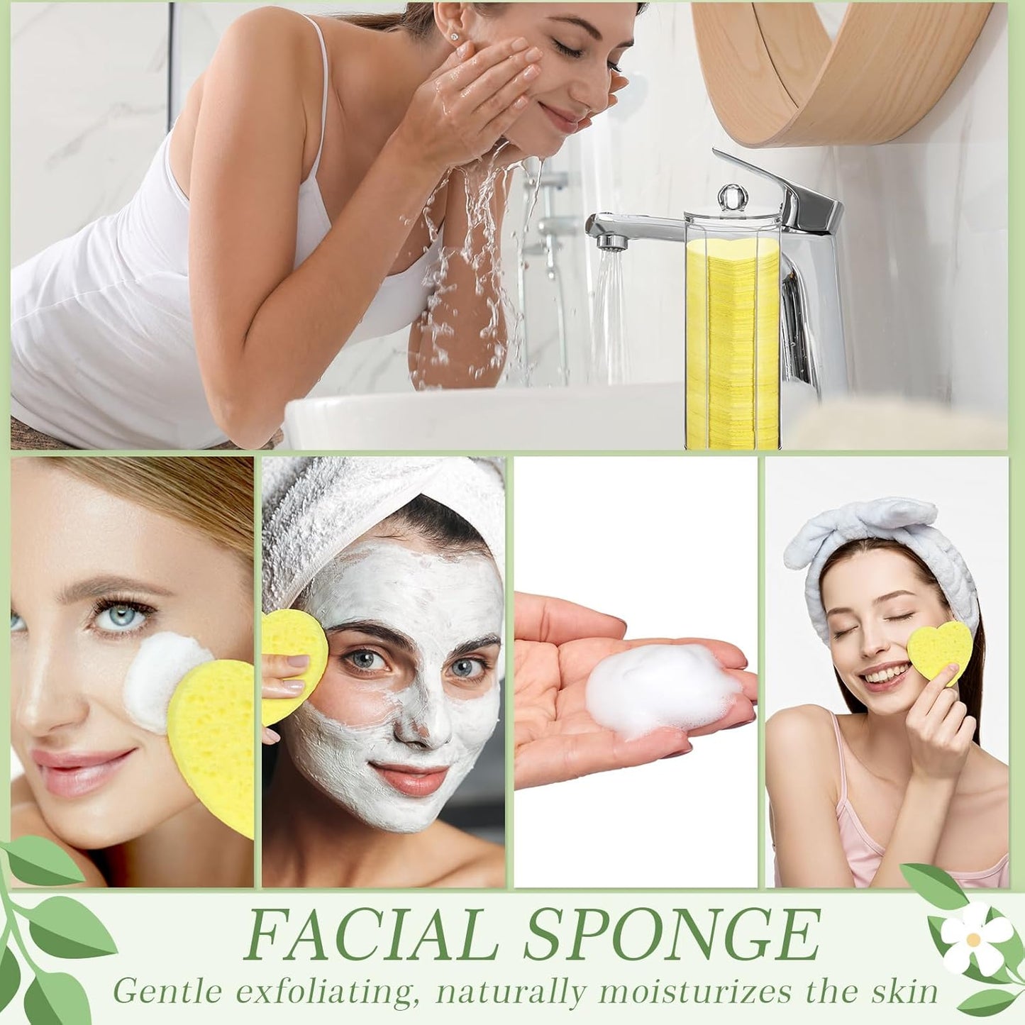 Sieral 120 Pcs Compressed Facial Sponges with Container Disposable Face Sponge Pads for Washing Face Cleansing Exfoliating Esthetician Makeup Removal(Heart,Lemon Yellow)