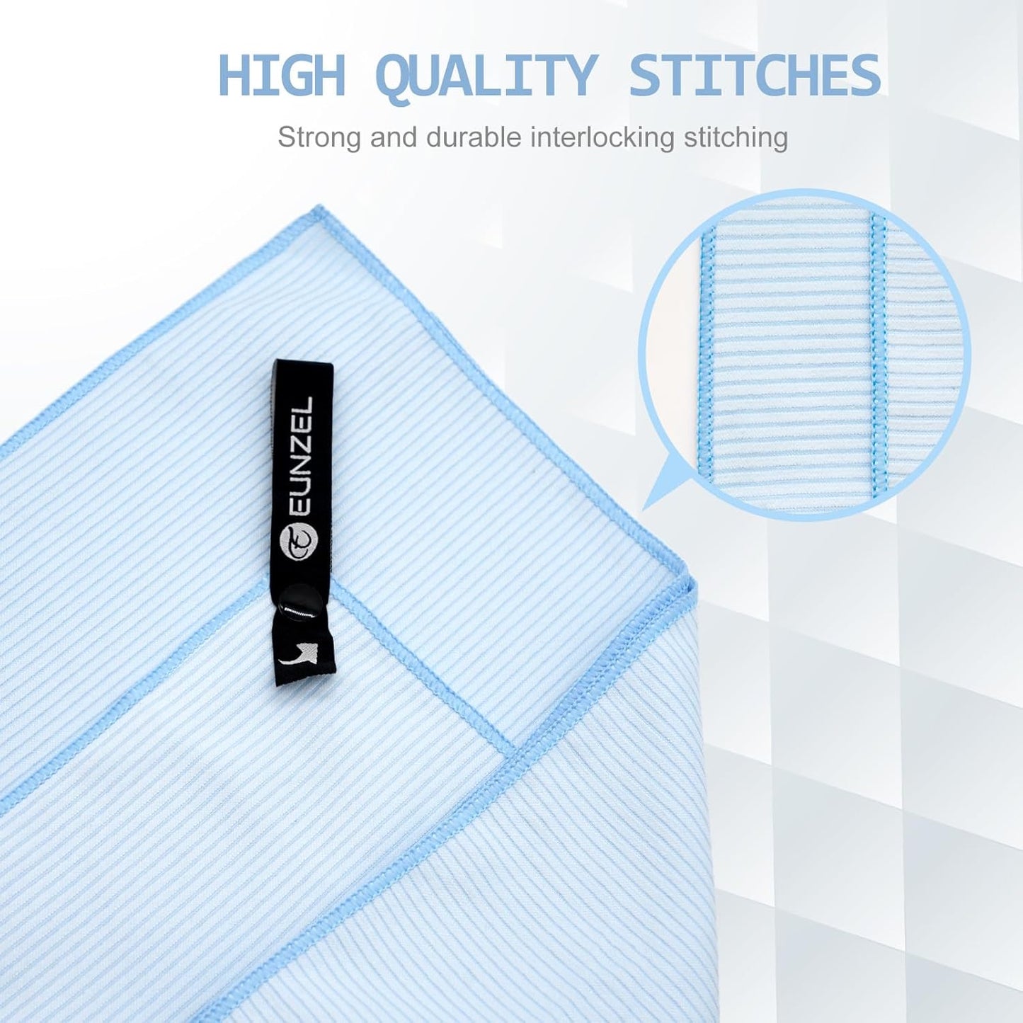 Eunzel Quick Dry Camping Towel, Microfibre Ribbed Towel Travel Towel 3 Sizes 1 Pack Fast Drying Towel Set for Camping, Beach, Gym, Sports, Yoga & Swimming Pool, Blue