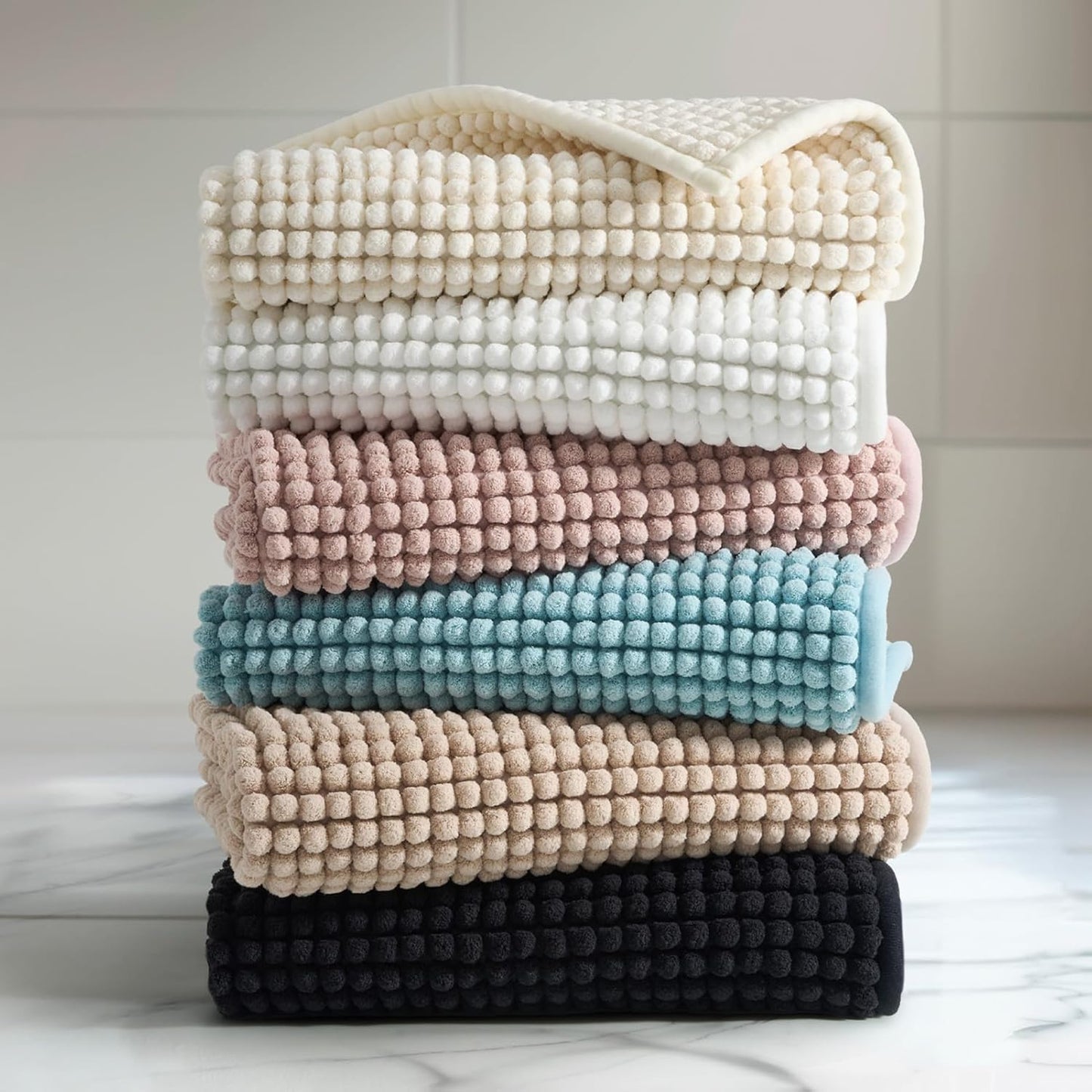 FRESHMINT Thick Chunky Chenille Bathroom Rugs 20"x32", Non Slip Bath Mat for Bathroom Floor, Large Soft Bathroom Decor Accessories, Cute Shower Mat Water Absorbent, Washable, Dusty Pink