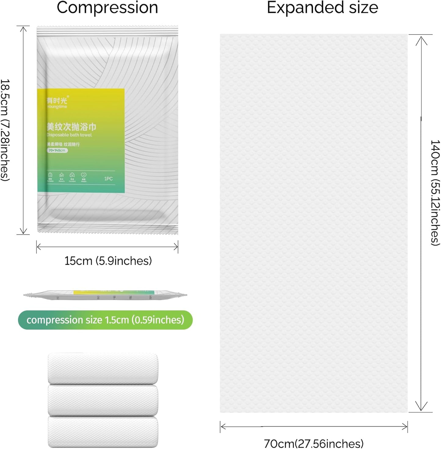YOUNGTIME Disposable Bath Towels 55" x 27.5",Quick Dry Disposable Body Towel,Thickened Portable Towels Set for Travel Camping,Pet Towels,6 Pack