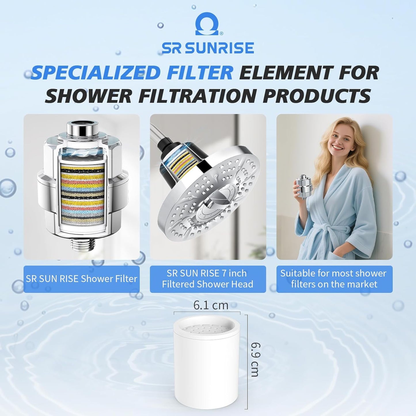 SR SUN RISE 20-Stages Shower Filter Replacement Cartridges - Universal Fit for Most Shower Head Filters, Reduces Chlorine & Chemicals, pH Balanced Water for Soft Skin & Healthy Hair(4-Pack)